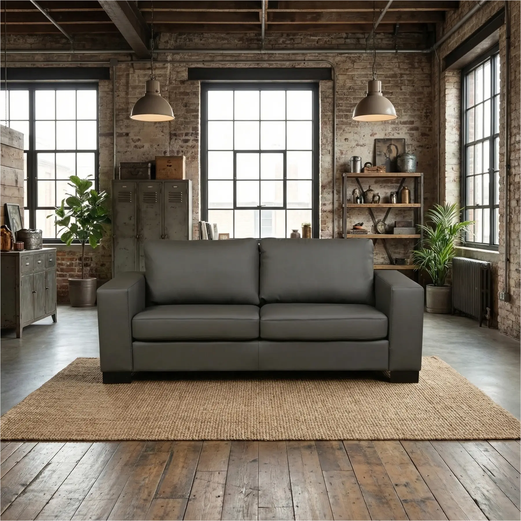 afbeelding van Leren bank Enjoy - 2,5 zits - Toledo Antracite (donkergrijs) - Poten hout zwart