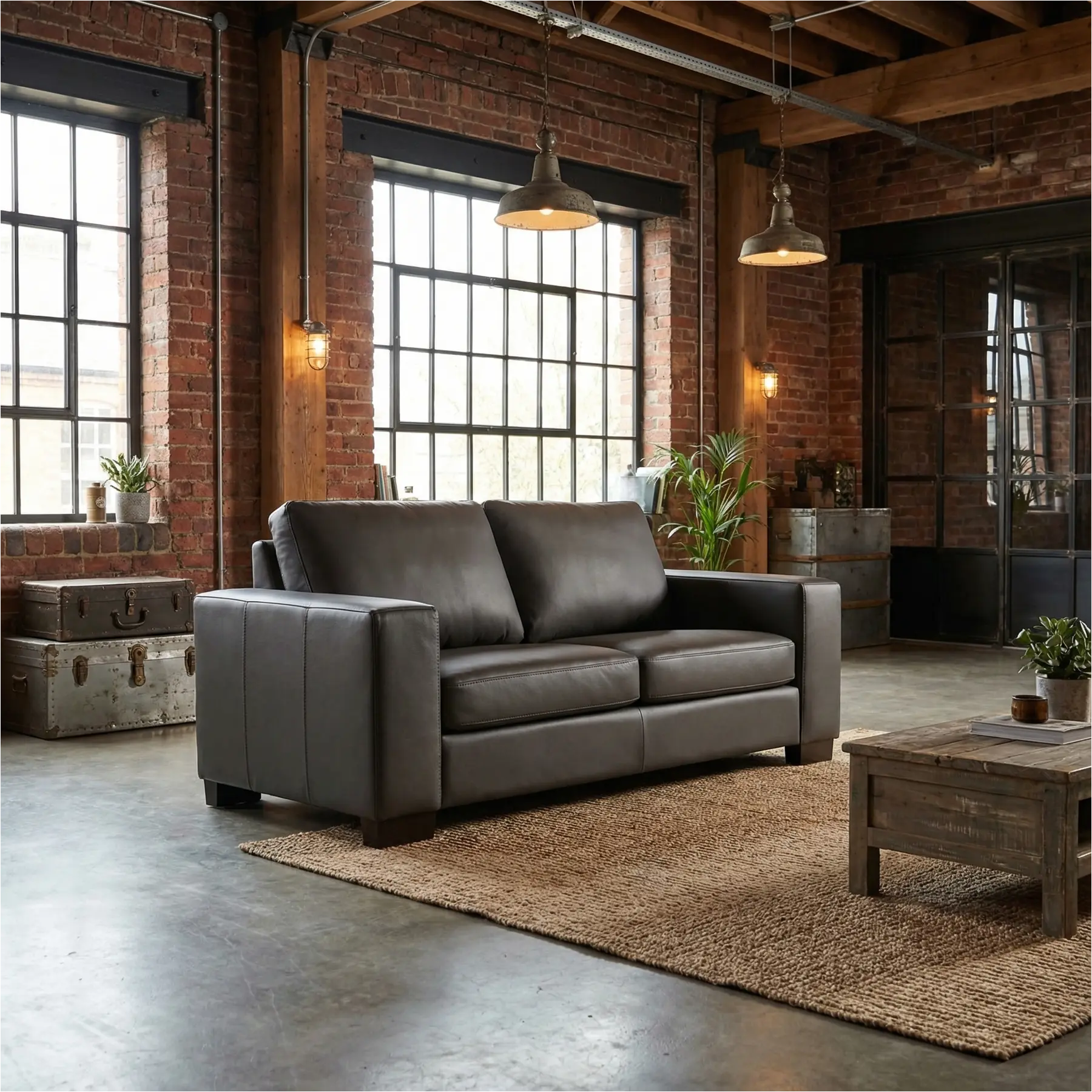 afbeelding van Leren bank Enjoy - 2 zits - Hermes Antracite (donkergrijs) - Poten hout zwart