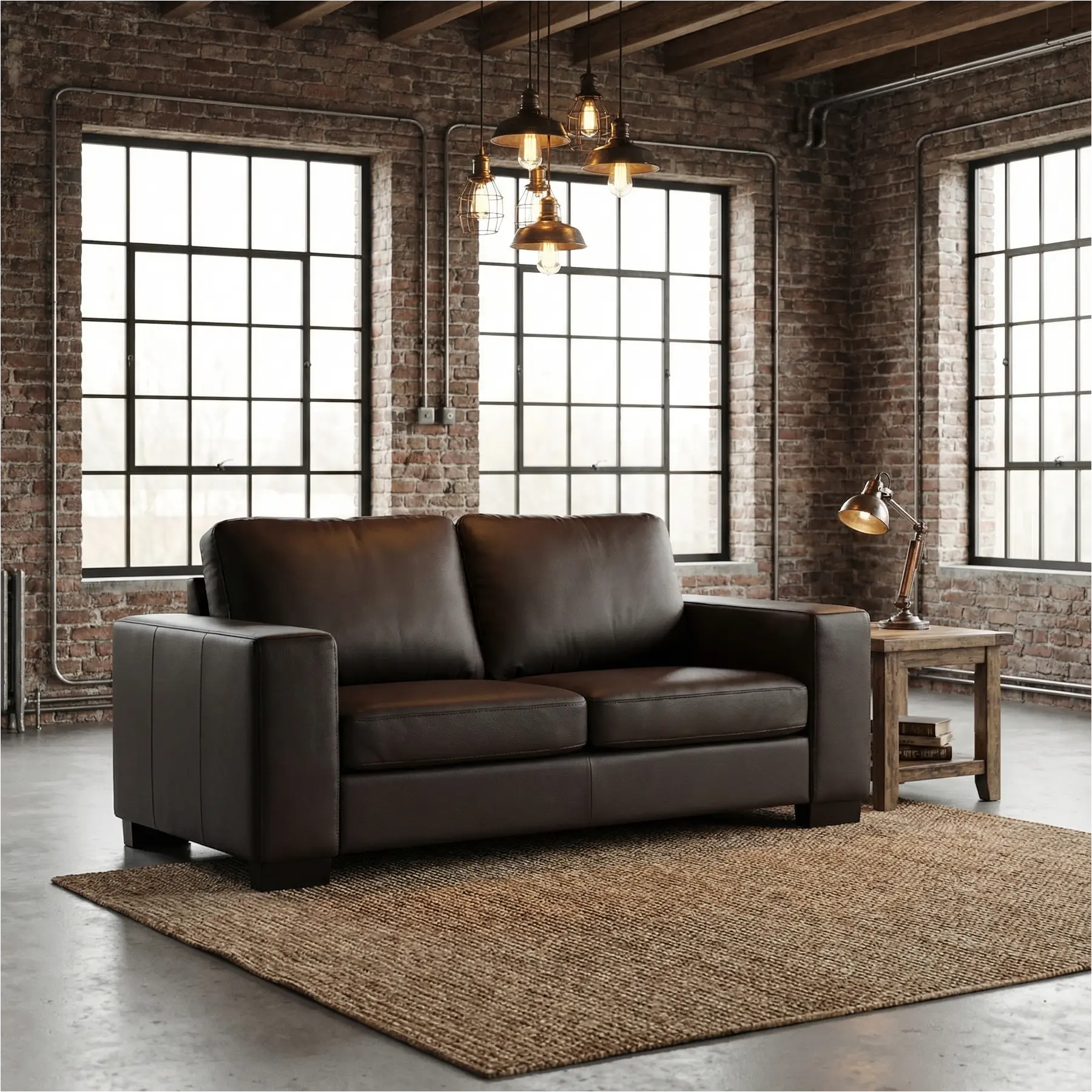 afbeelding van Leren bank Enjoy - 2 zits - Hermes Caffe (donkerbruin) - Poten hout zwart