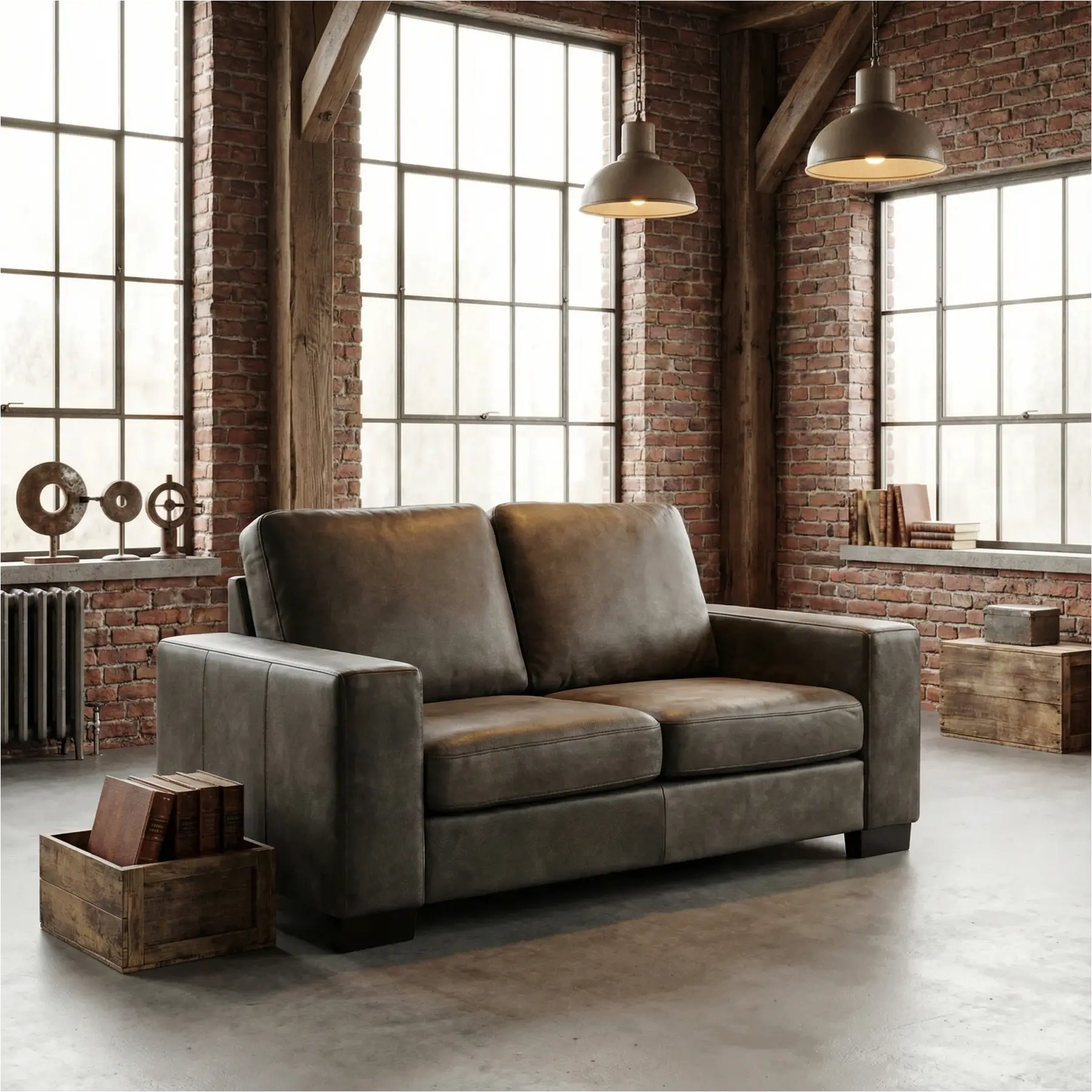 afbeelding van Leren bank Enjoy - 2 zits - Kenia Antracite (grijs) - Poten hout zwart