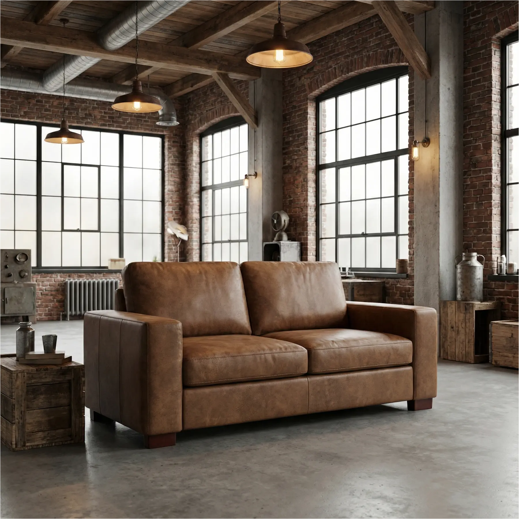 afbeelding van Leren bank Enjoy - 2 zits - Kenia Brown (bruin) - Poten hout bruin