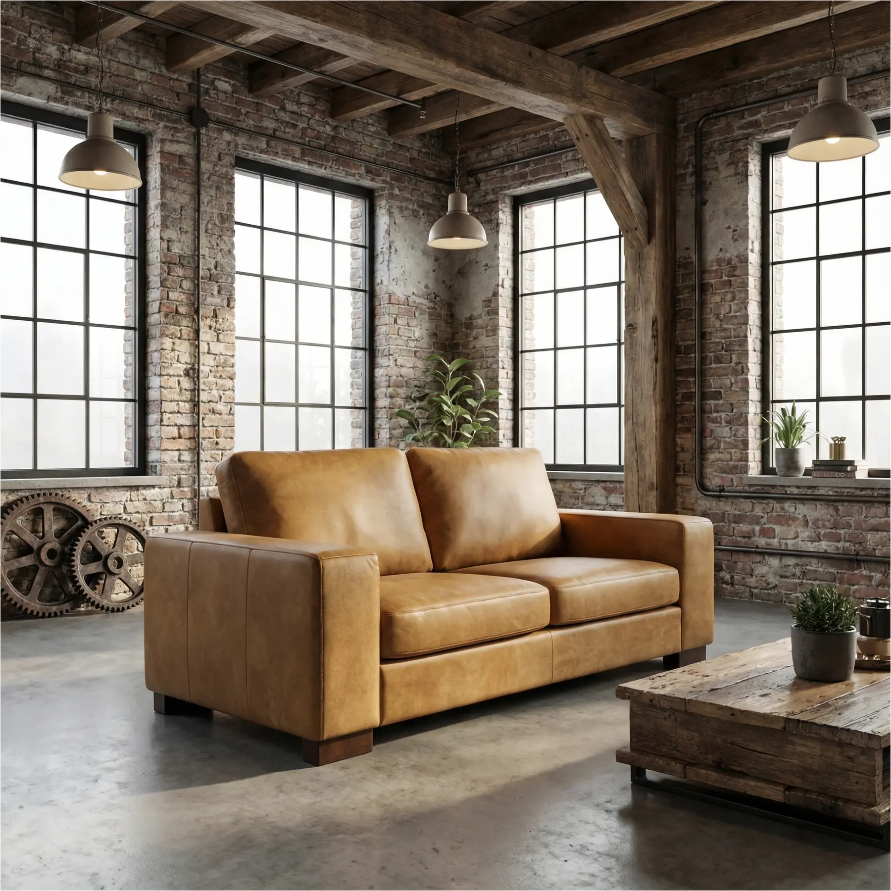 afbeelding van Leren bank Enjoy - 2 zits - Kenia Walnut (cognac) - Poten hout bruin