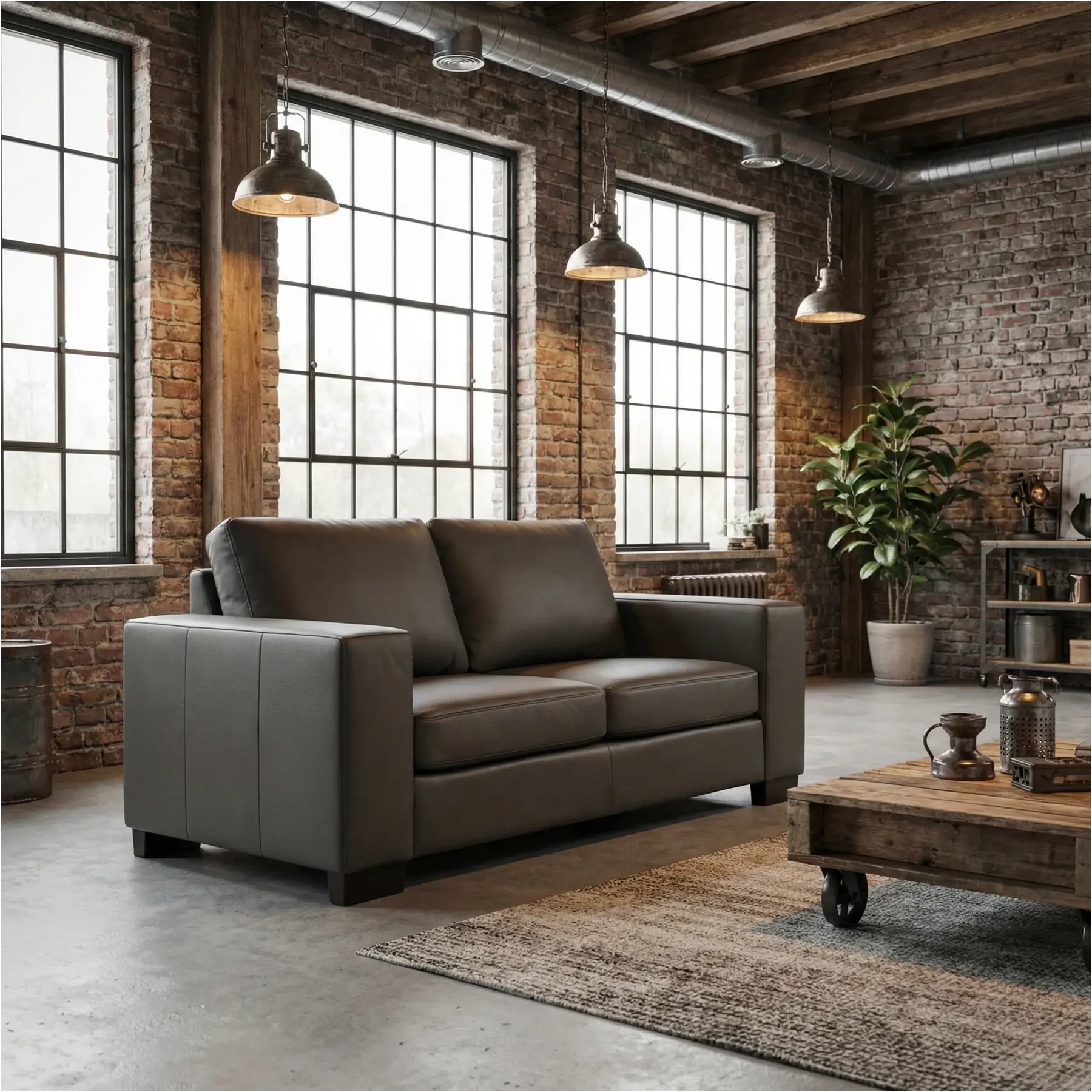 afbeelding van Leren bank Enjoy - 2 zits - Toledo Antracite (donkergrijs) - Poten hout zwart