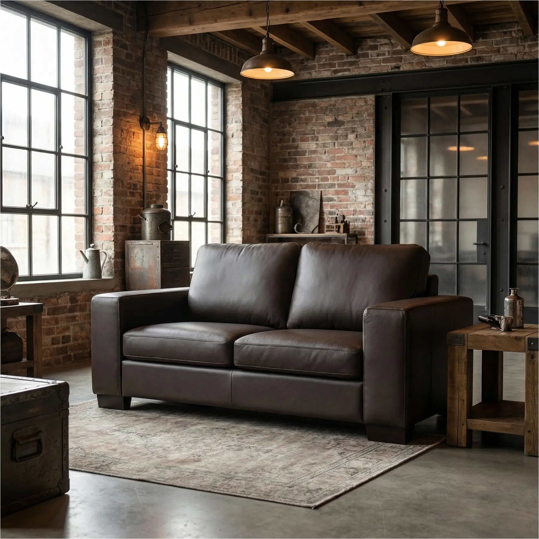 afbeelding van Leren bank Enjoy - 2 zits - Toledo Caffe (donkerbruin) - Poten hout zwart