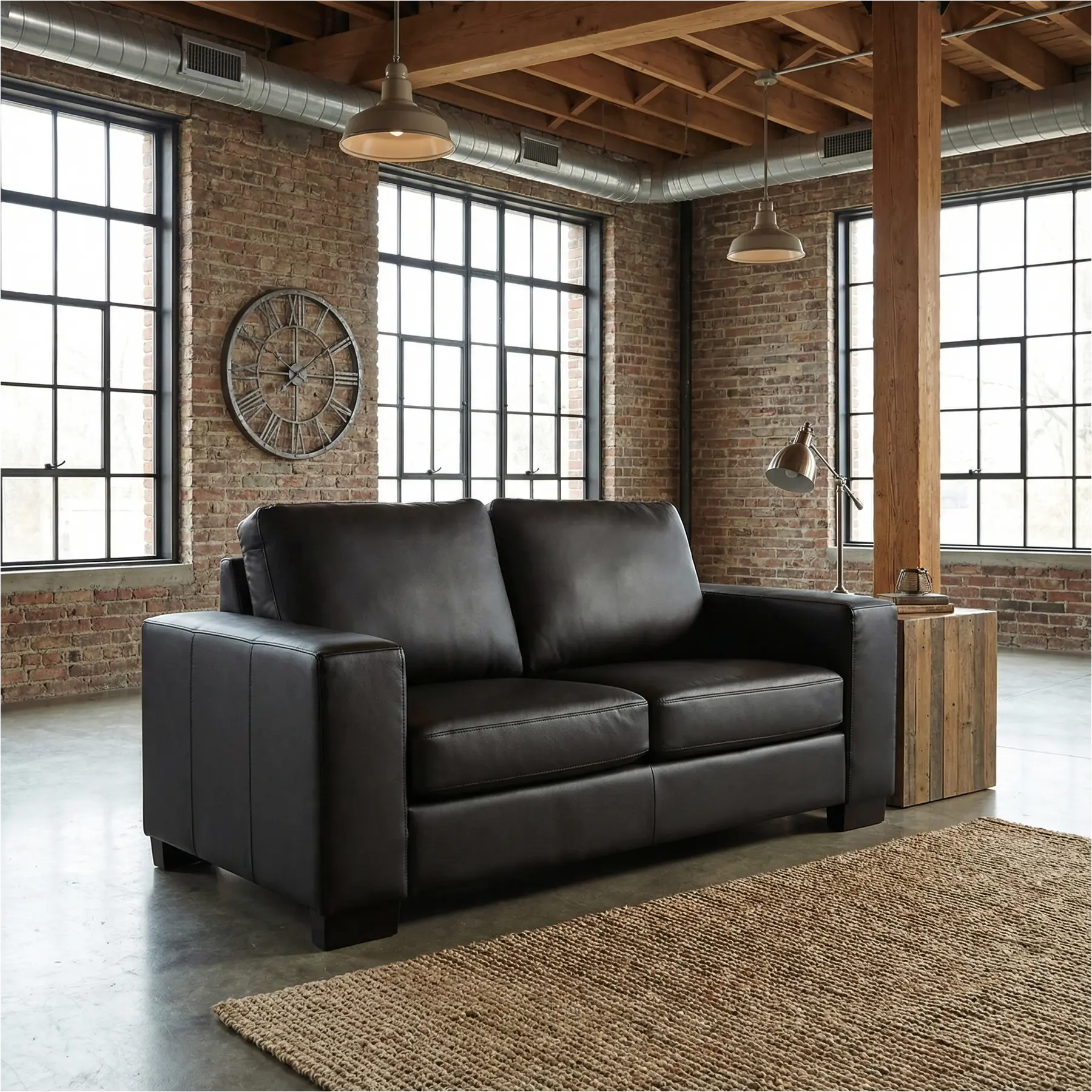 afbeelding van Leren bank Enjoy - 2 zits - Toledo Nero (zwart) - Poten hout zwart