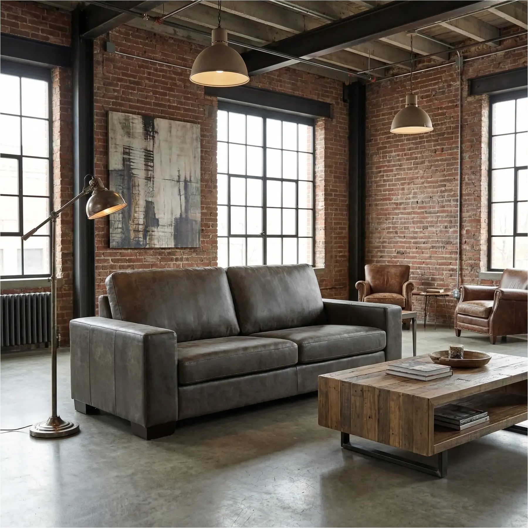 afbeelding van Leren bank Enjoy - 3 zits - Kenia Antracite (grijs) - Poten hout bruin