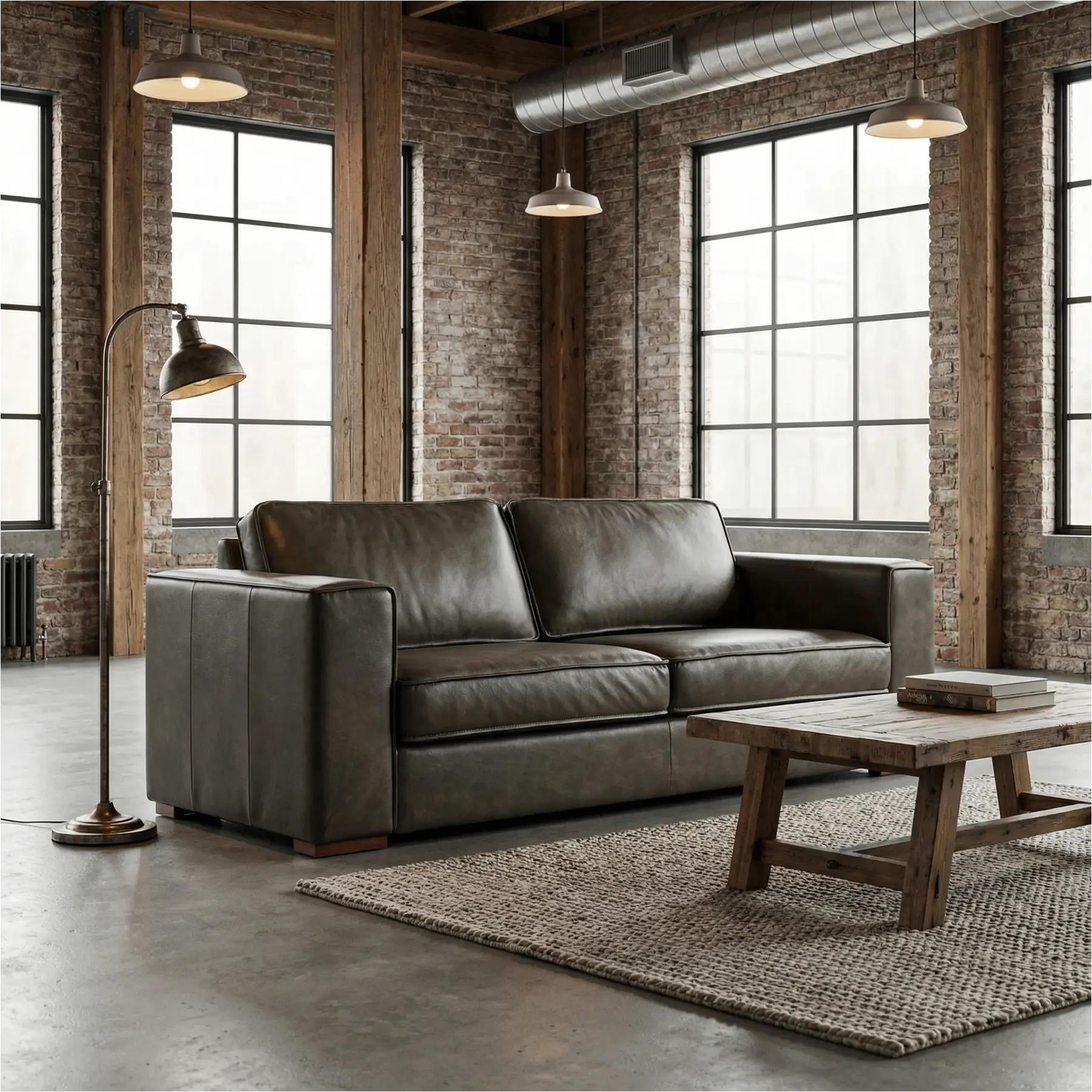 afbeelding van Leren bank Fine - 2,5 zits - Granada Ash (grijs/bruin) - Poten hout bruin