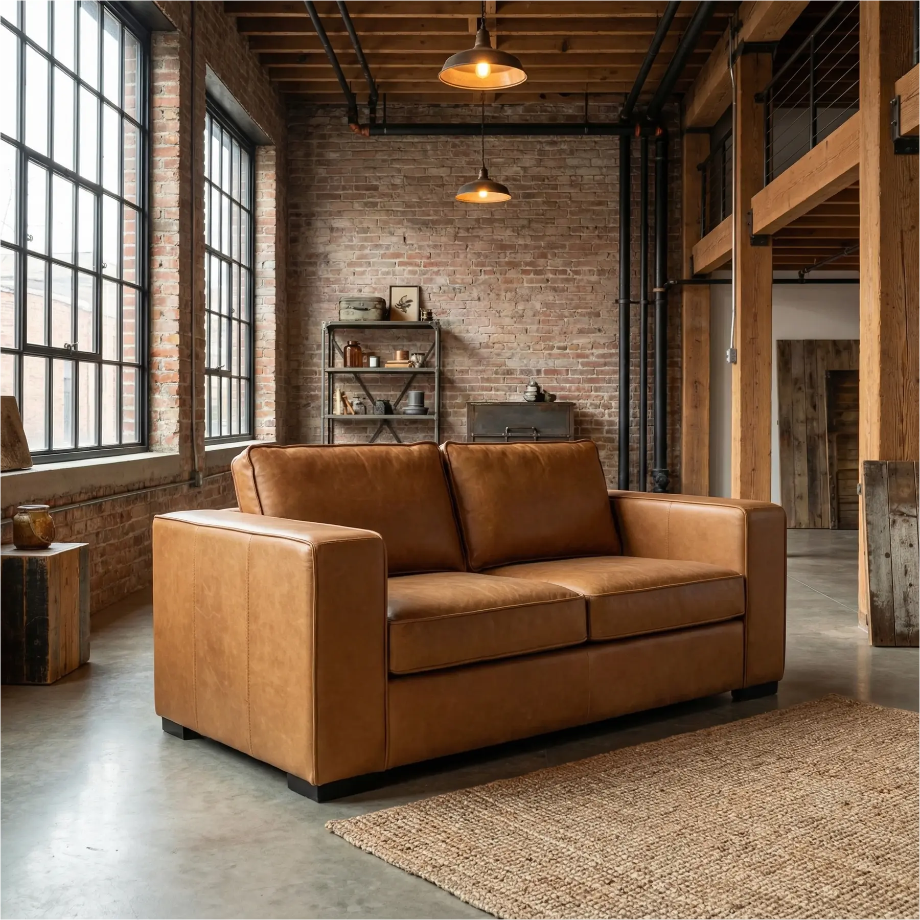 afbeelding van Leren bank Fine - 2 zits - Vintage Cognac (cognac) - Poten hout zwart