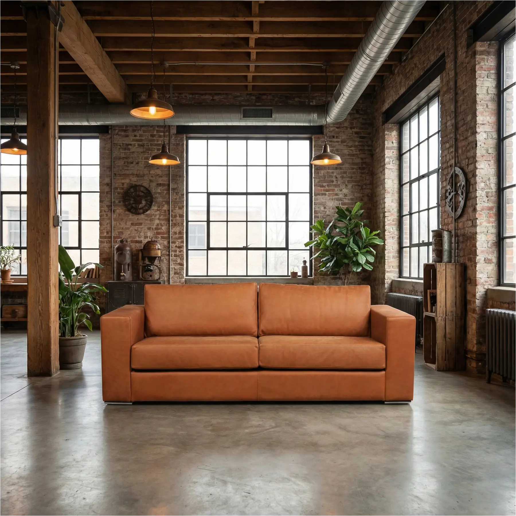 afbeelding van Leren bank Flow - 3 zits - Rancho Cognac (cognac) - Poten hout bruin