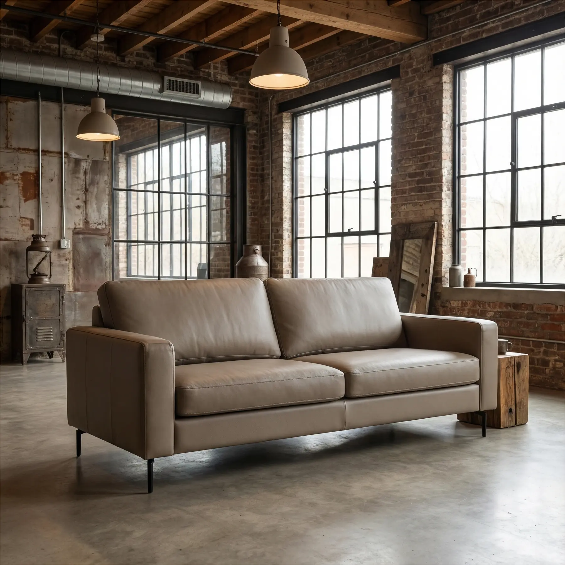 afbeelding van Leren bank Match - 2,5 zits - Hermes Mocca (taupe/bruin) - Poten staal zwart