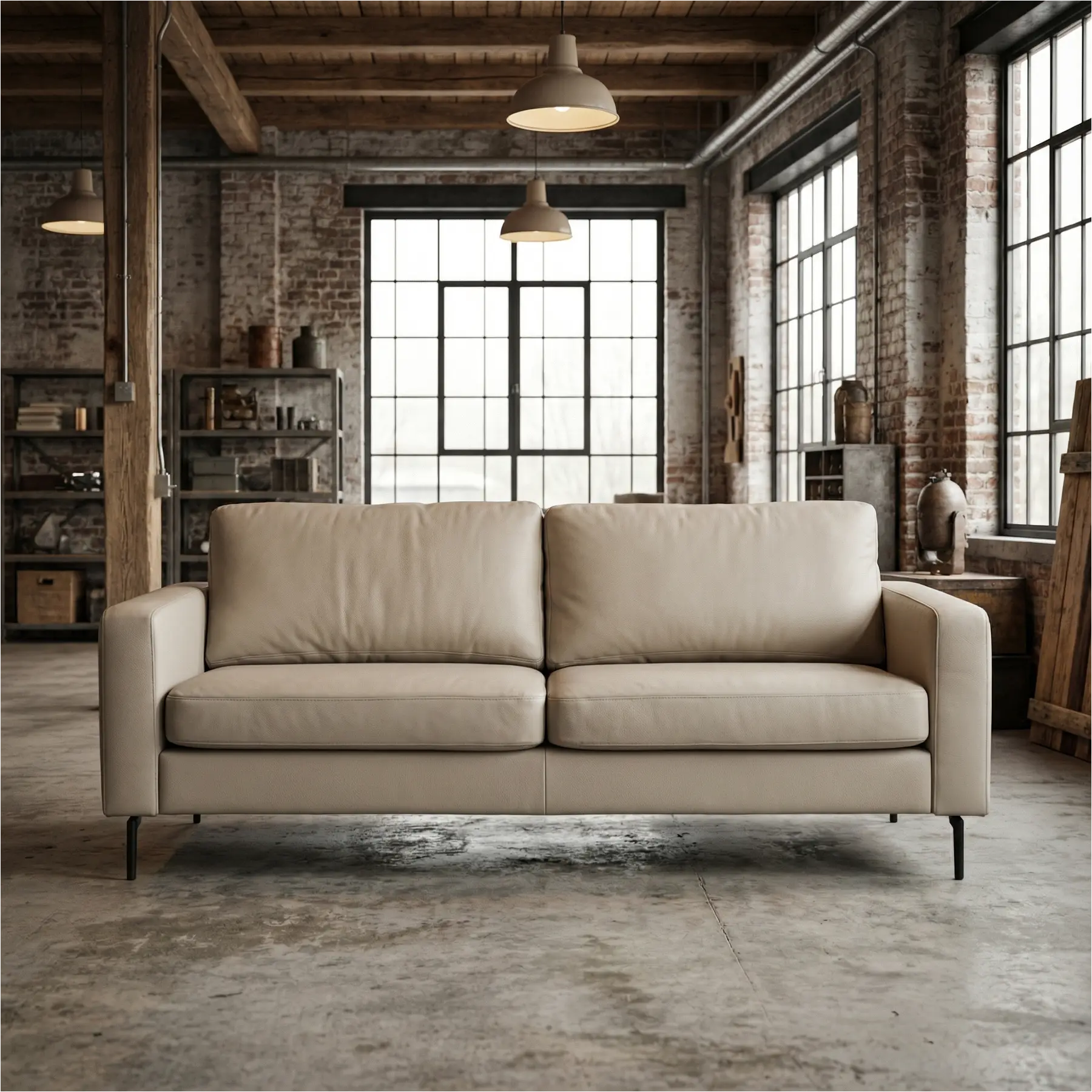 afbeelding van Leren bank Match - 2,5 zits - Toledo Misty (crème) - Poten staal zwart