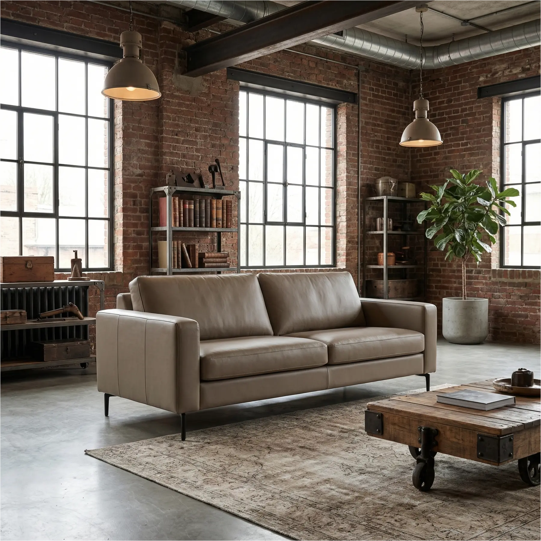 afbeelding van Leren bank Match - 2,5 zits - Toledo Mocca (taupe/bruin) - Poten staal zwart