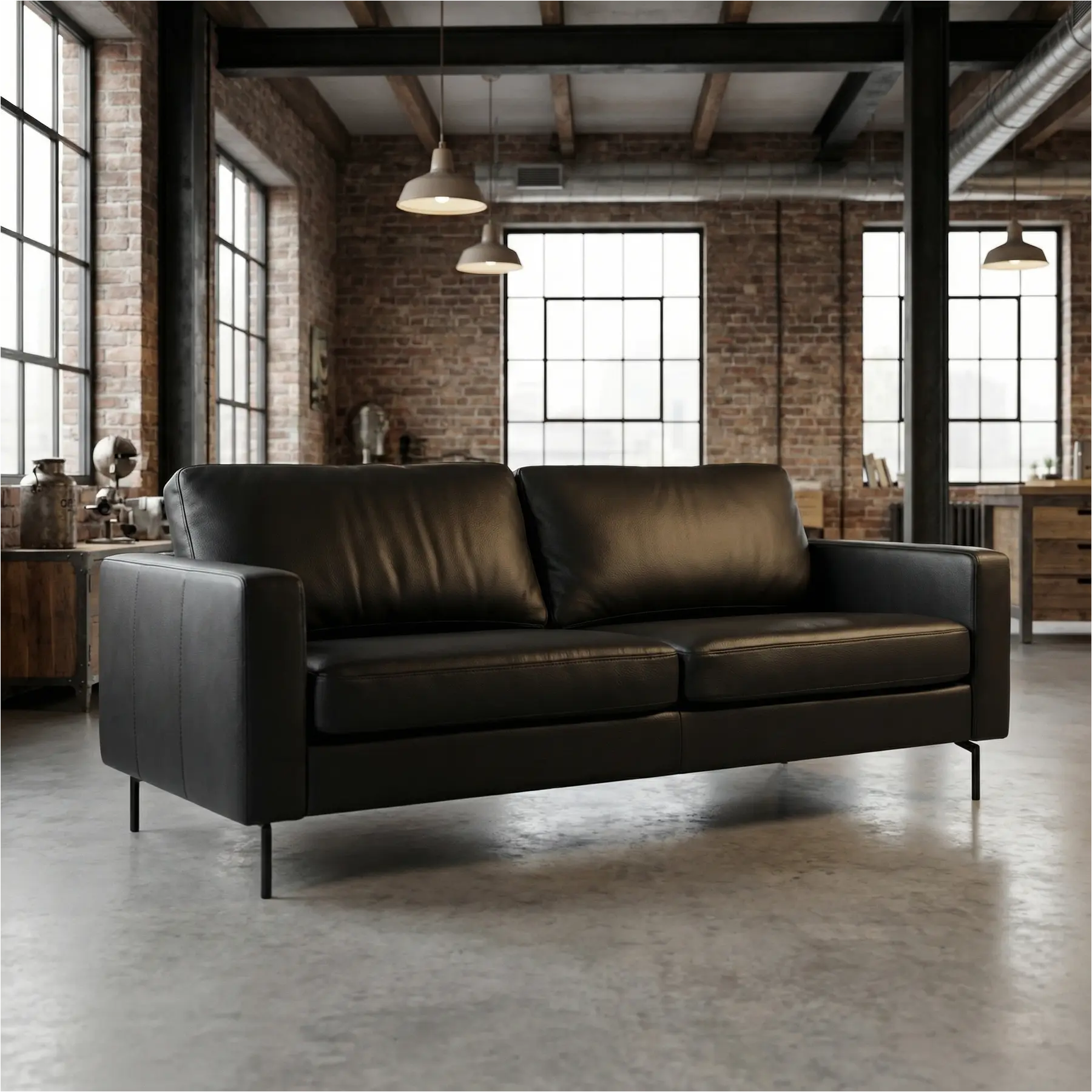 afbeelding van Leren bank Match - 2,5 zits - Toledo Nero (zwart) - Poten staal zwart