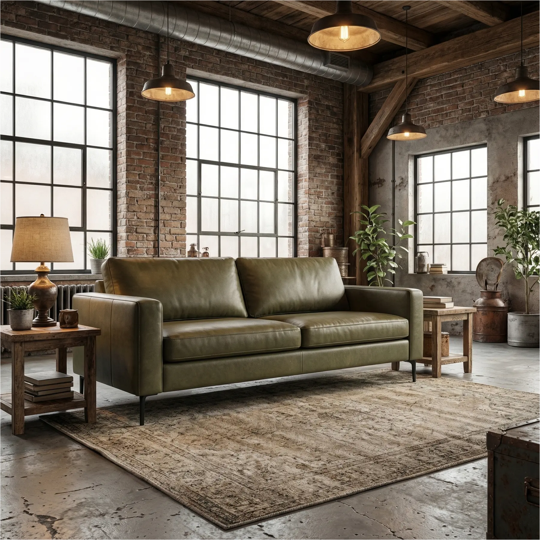 afbeelding van Leren bank Match - 2,5 zits - Toledo Olive (olijf/goen) - Poten staal zwart