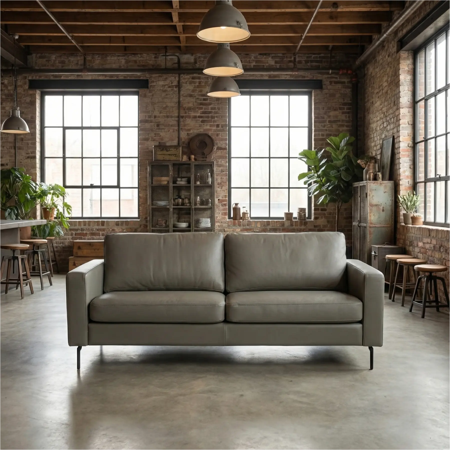 afbeelding van Leren bank Match - 2,5 zits - Toledo Smog (grijs) - Poten staal zwart