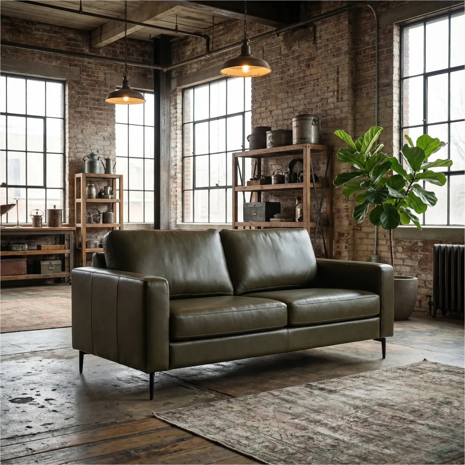 afbeelding van Leren bank Match - 2,5 zits - Elegance Green (donkergroen) - Poten staal zwart