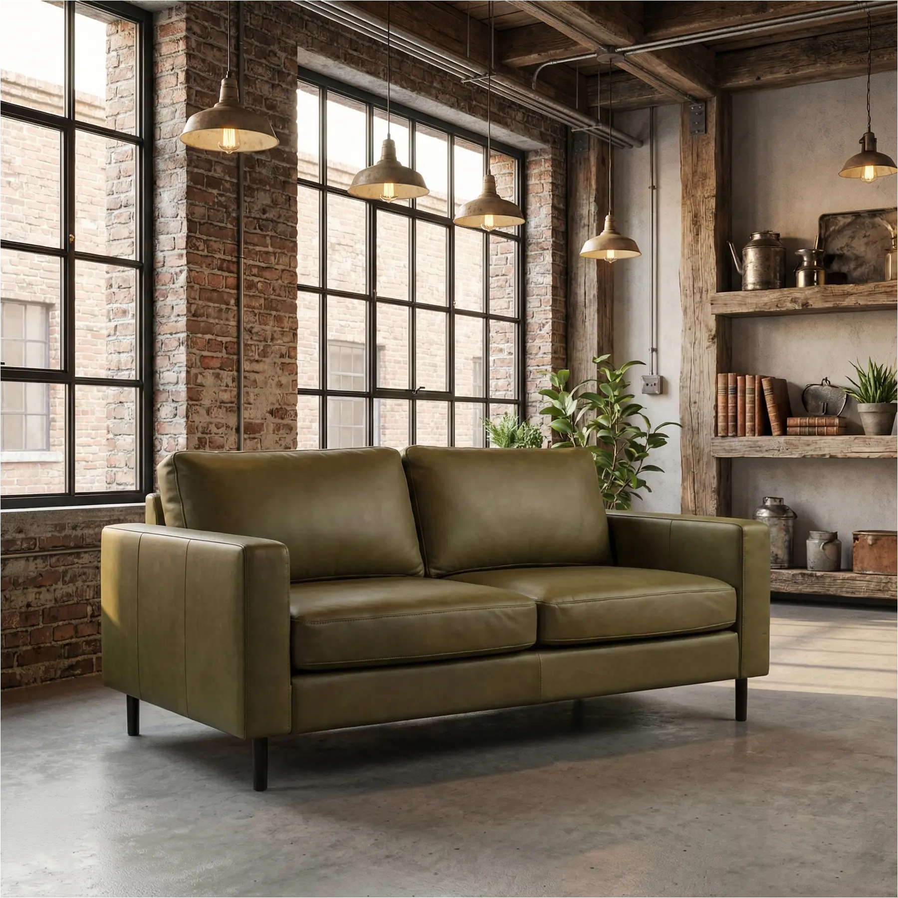 afbeelding van Leren bank Match - 2,5 zits - Rancho Green (olijf/groen) - Poten staal zwart