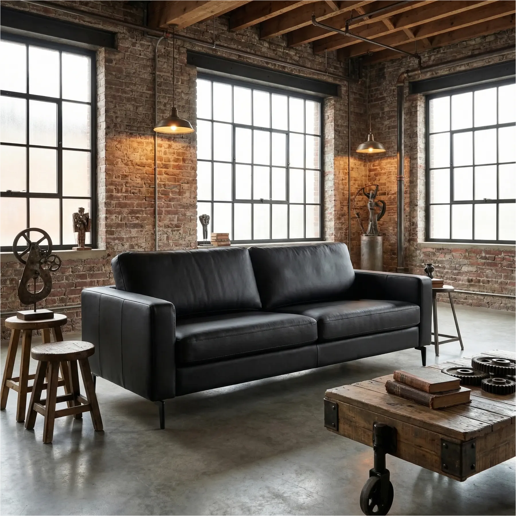 afbeelding van Leren bank Match - 3 zits - Toledo Nero (zwart) - Poten staal zwart