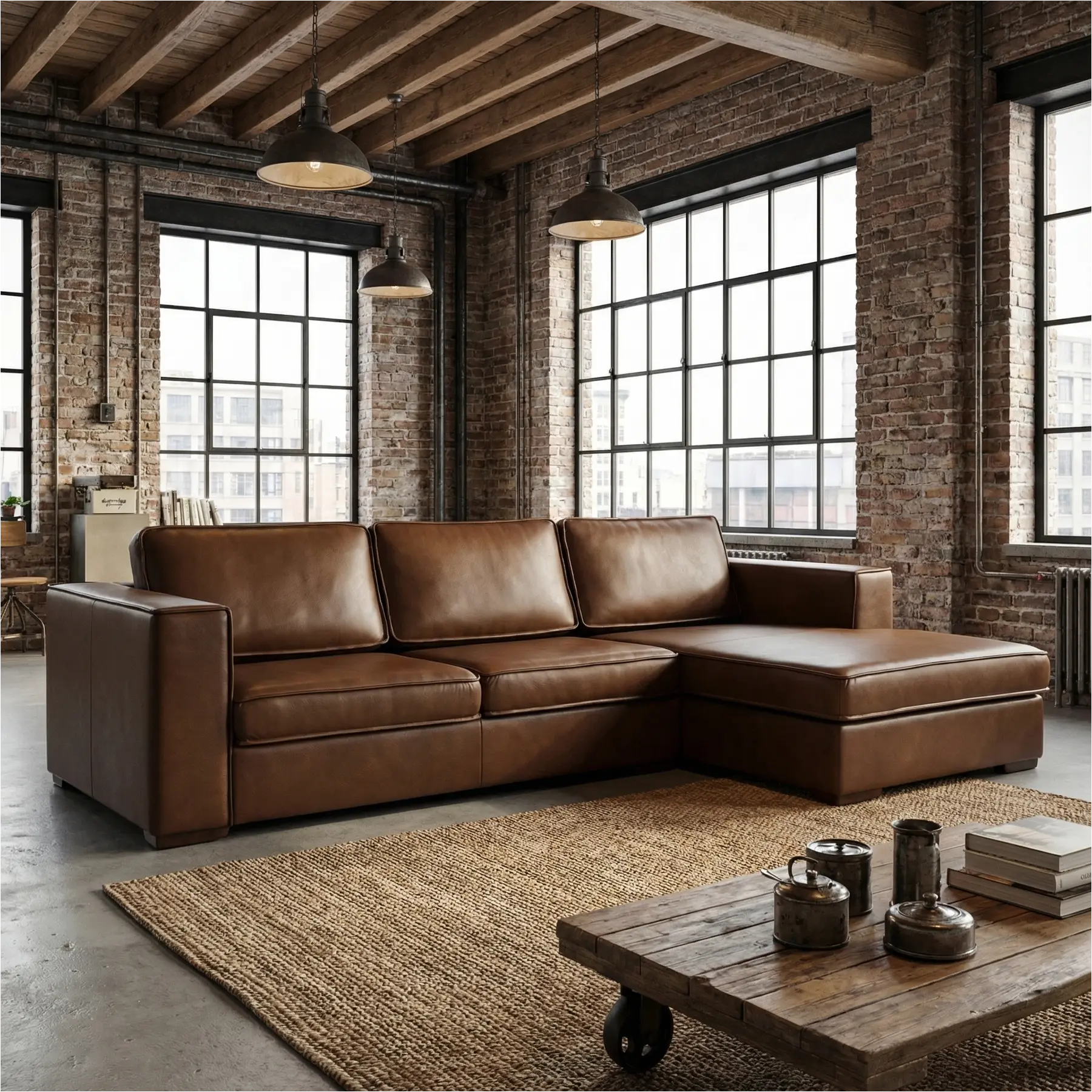 afbeelding van Leren hoekbank Fine - 2,5 zits arm links + longchair rechts - Elegance Brown (bruin) - Poten hout bruin