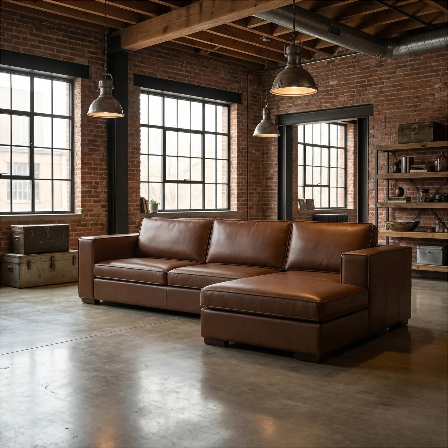 afbeelding van Leren hoekbank Fine - 2,5 zits arm links + longchair rechts - Elegance Brown (bruin) - Poten hout bruin