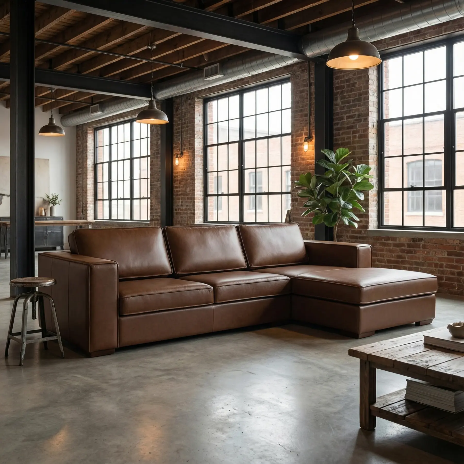 afbeelding van Leren hoekbank Fine - 3 zits arm links + longchair rechts - Elegance Brown (bruin) - Poten hout zwart