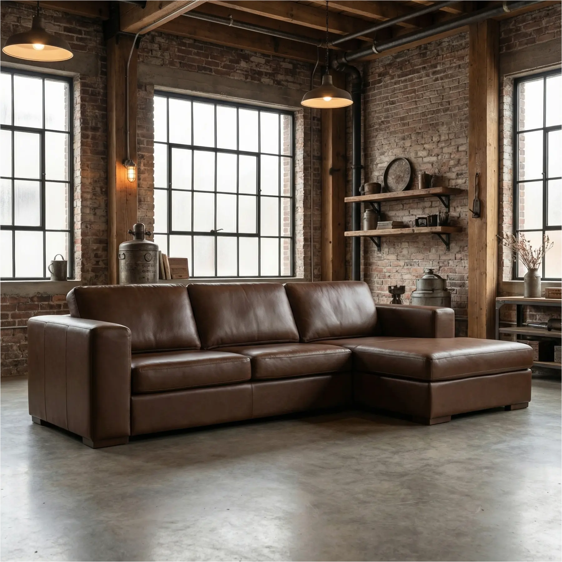 afbeelding van Leren hoekbank Flow - 2 zits arm links + longchair rechts - Elegance Brown (bruin) - Poten hout zwart