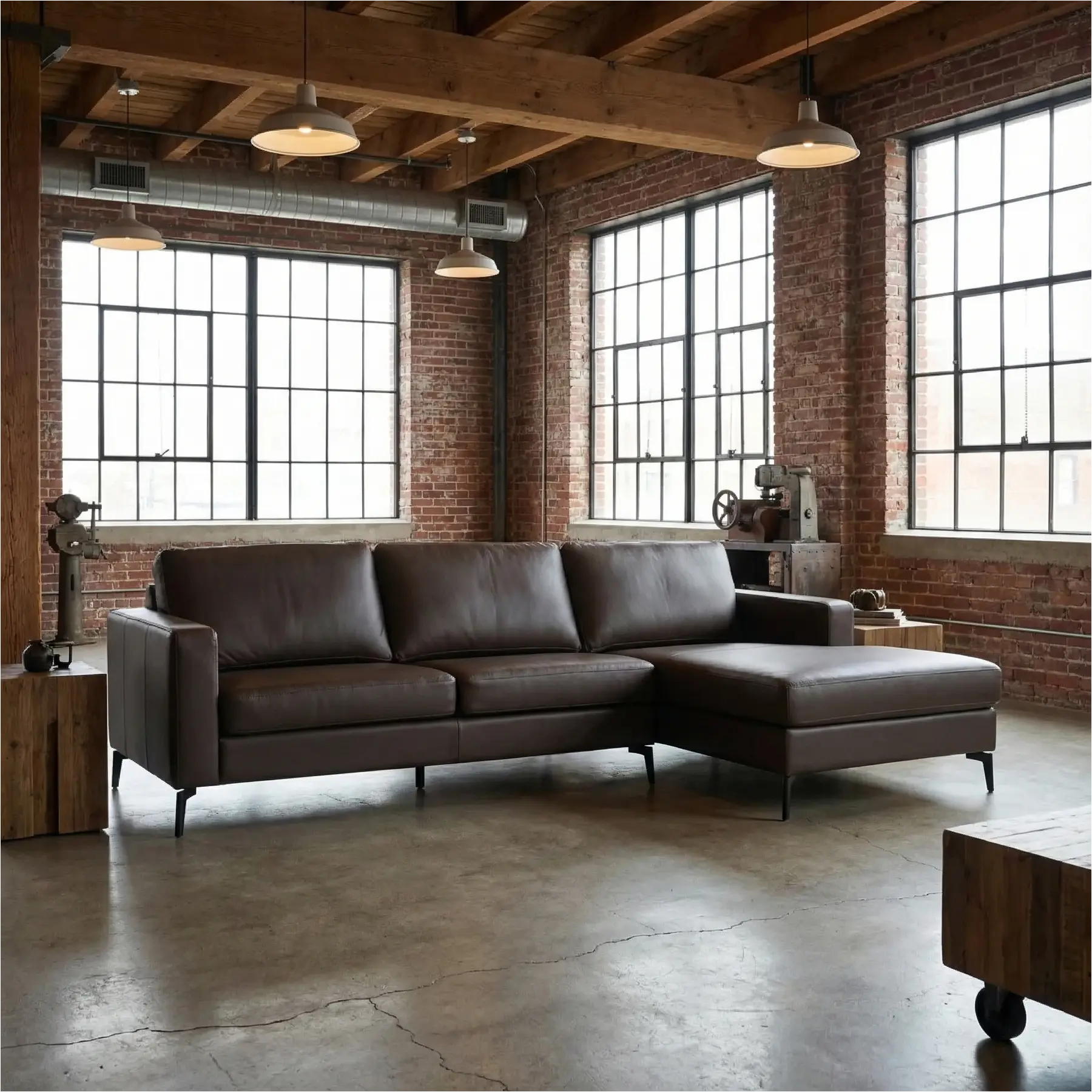 afbeelding van Leren hoekbank Match - 2.5-zits arm links + Longchair arm rechts - Toledo Espresso (bruin) - Poten staal zwart