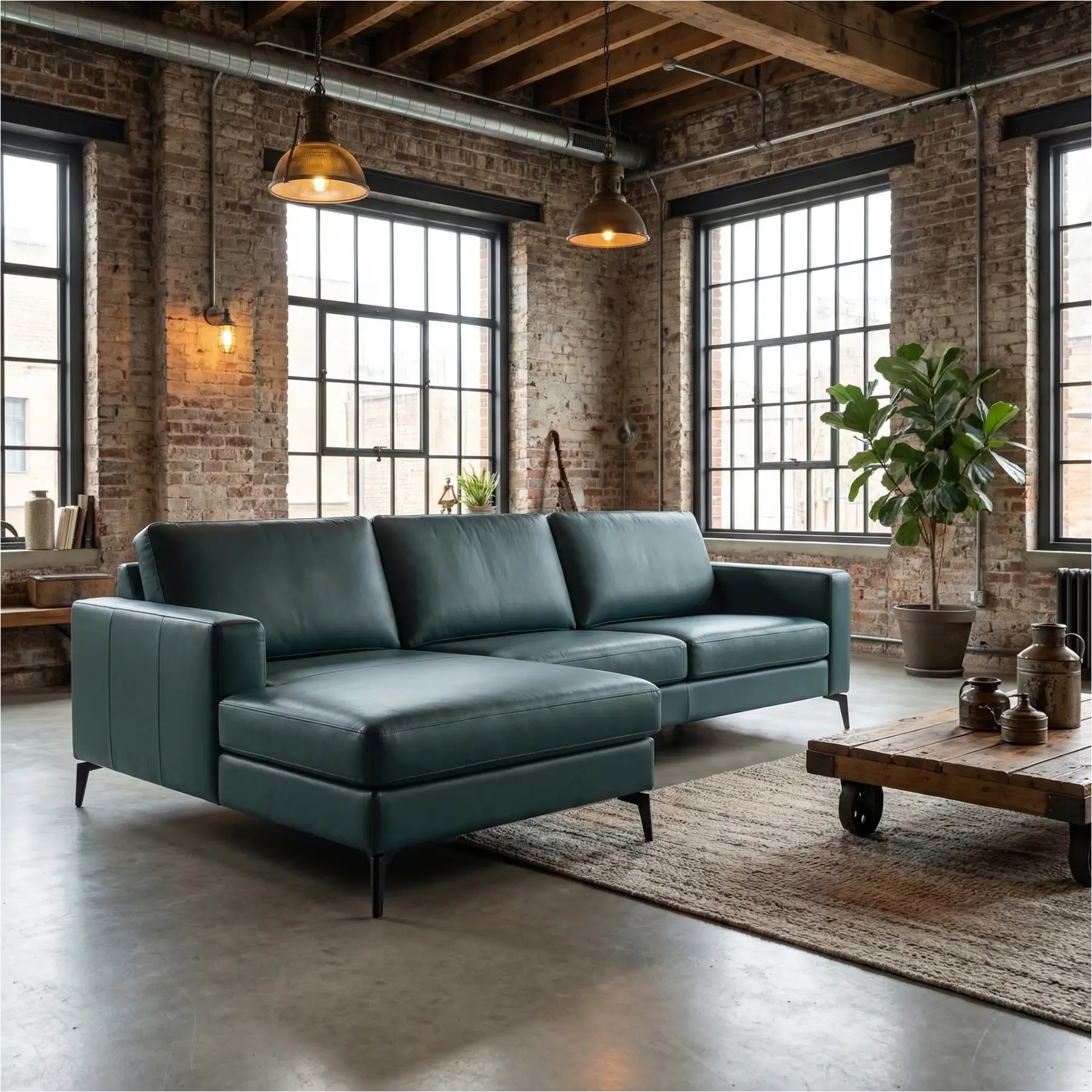 afbeelding van Leren hoekbank Match - 2.5-zits arm rechts + Longchair arm links - Toledo Whale (blauw/grijs) - Poten staal zwart