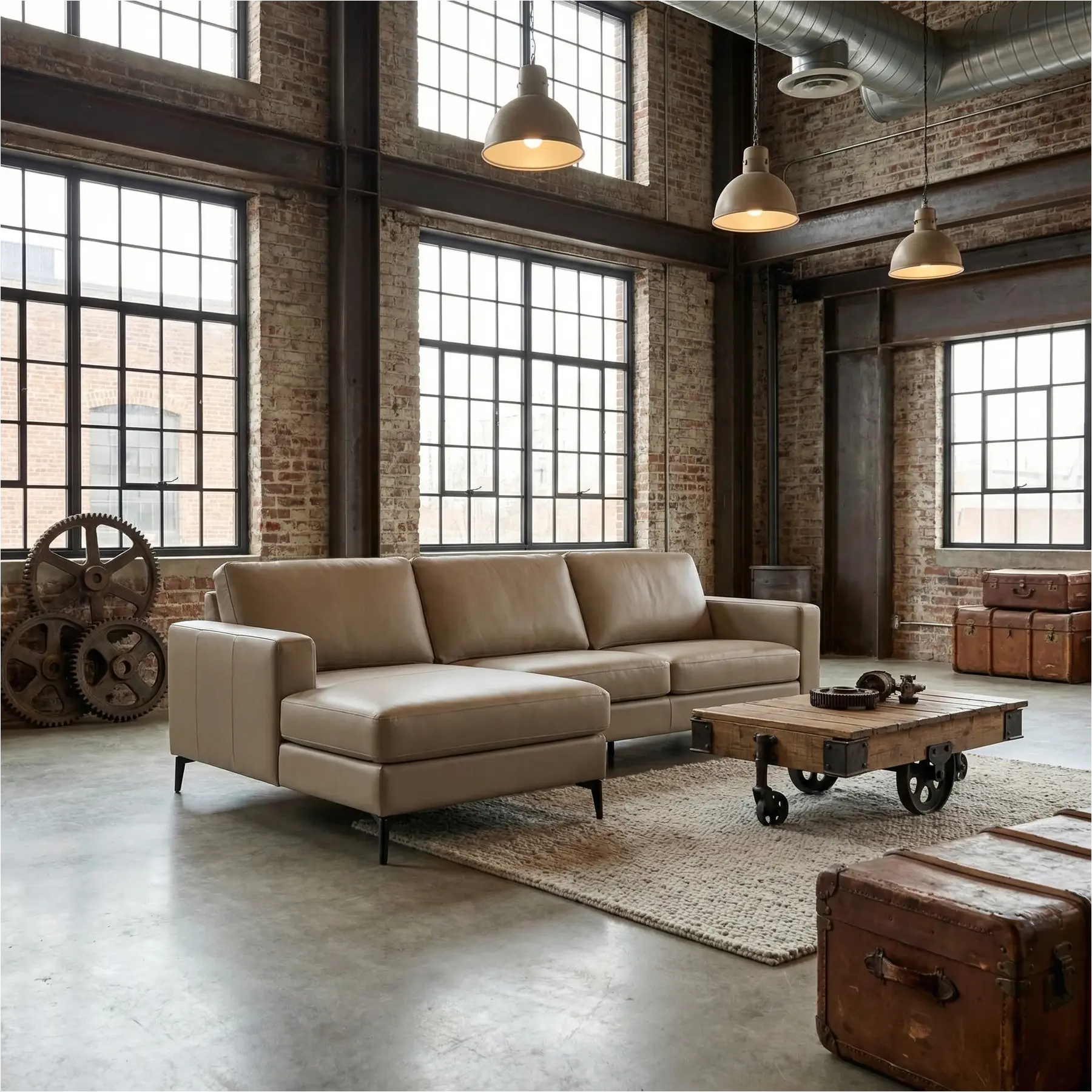 afbeelding van Leren hoekbank Match - 2.5-zits arm rechts + Longchair arm links - Toledo Mocca (taupe/bruin) - Poten staal zwart