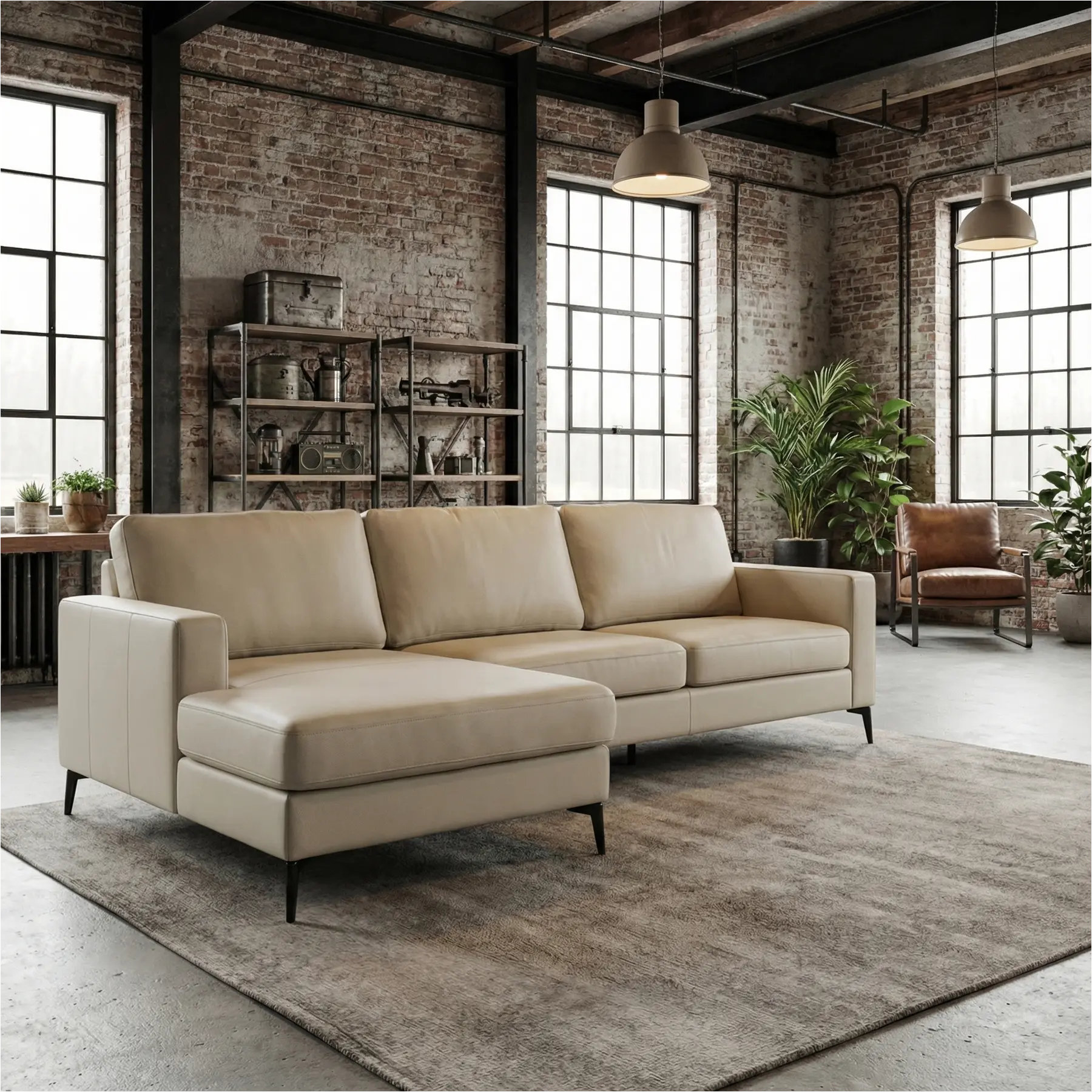 afbeelding van Leren hoekbank Match - 3 zits + longchair