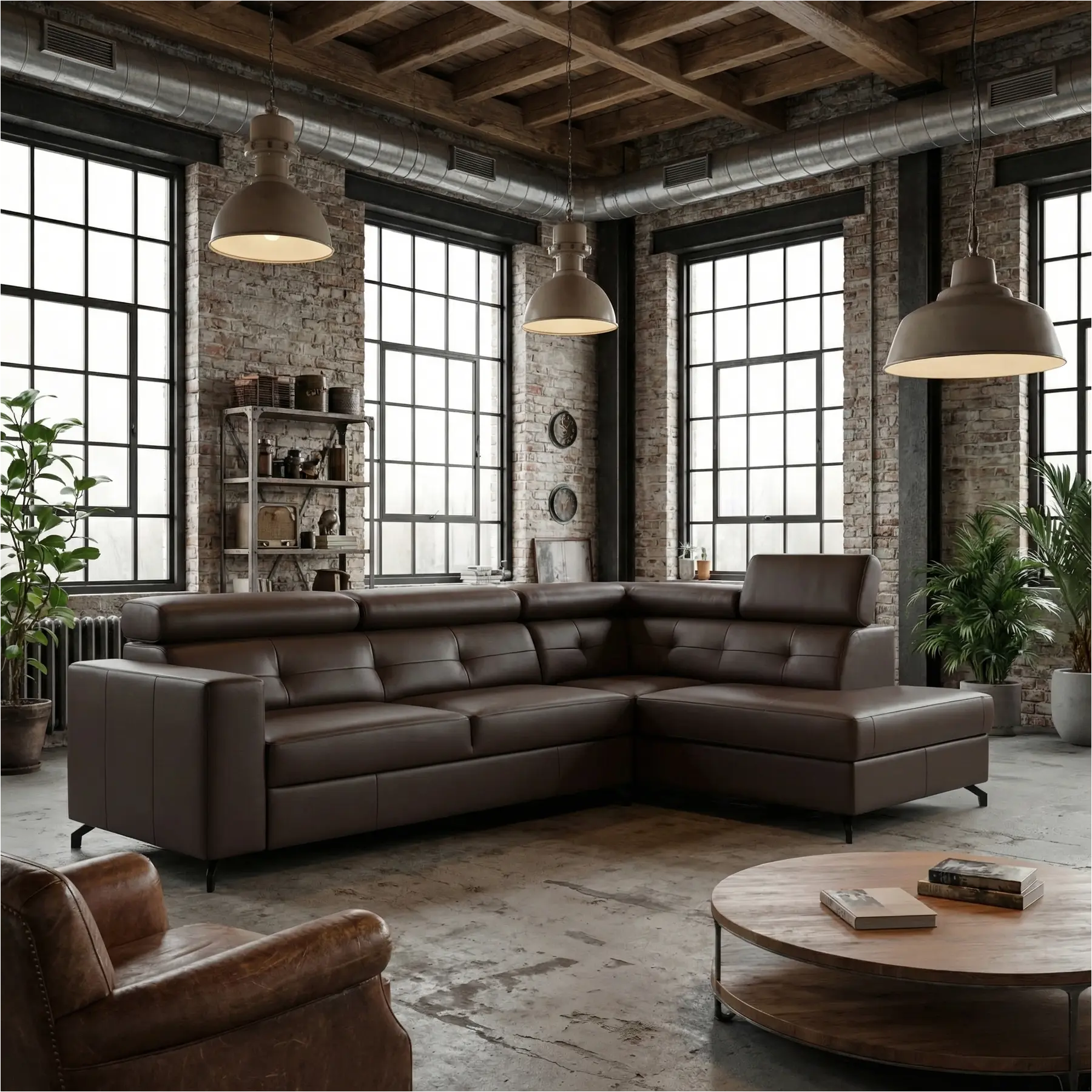 afbeelding van Leren hoekbank Nova - 2.5-zits arm links + Longchair arm rechts - Toledo Espresso (bruin) - Poten staal zwart