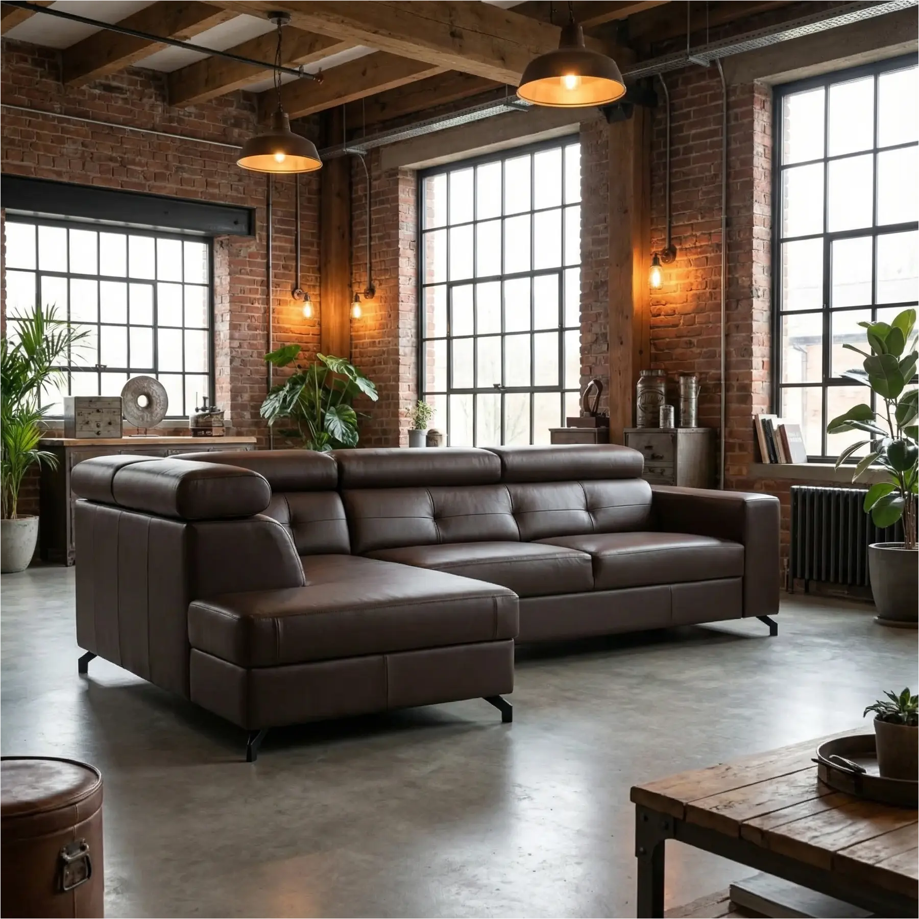 afbeelding van Leren hoekbank Nova - 2.5-zits arm rechts + Longchair arm links - Toledo Espresso (bruin) - Poten staal zwart