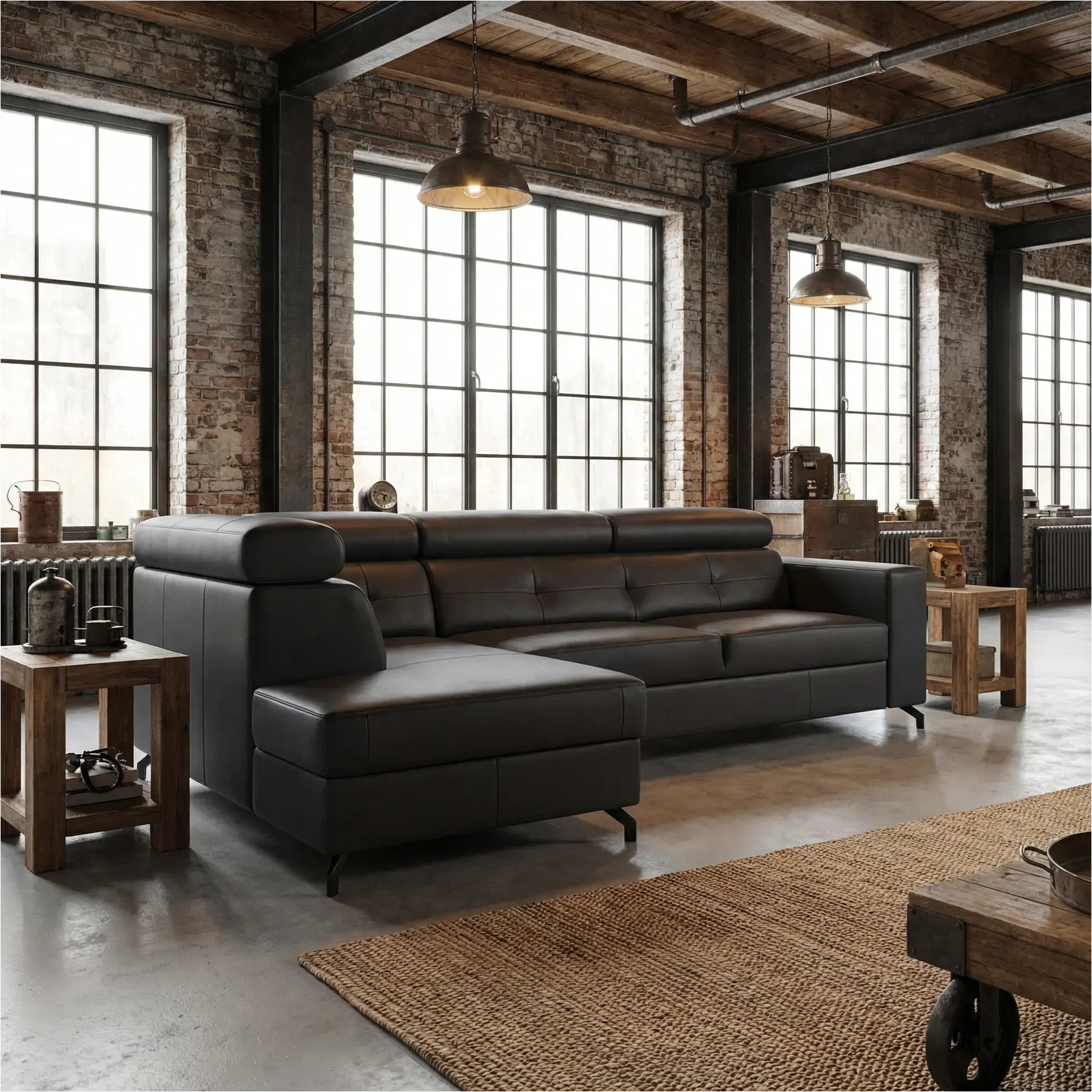 afbeelding van Leren hoekbank Nova - 2.5-zits arm rechts + Longchair arm links - Toledo Marine (blauw) - Poten staal zwart