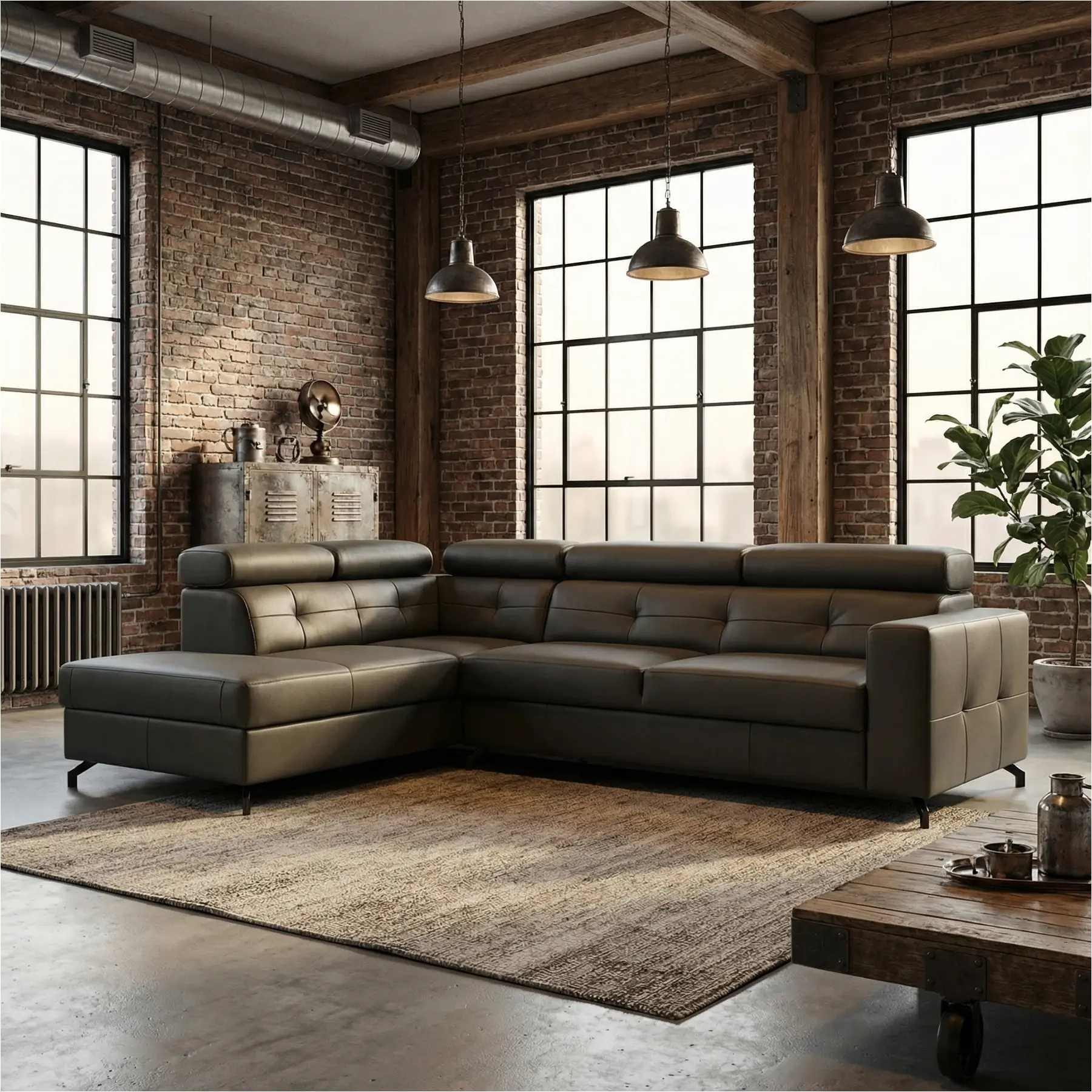 afbeelding van Leren hoekbank Nova - 2.5-zits arm rechts + Longchair arm links - Toledo Verde (donkergroen) - Poten staal zwart