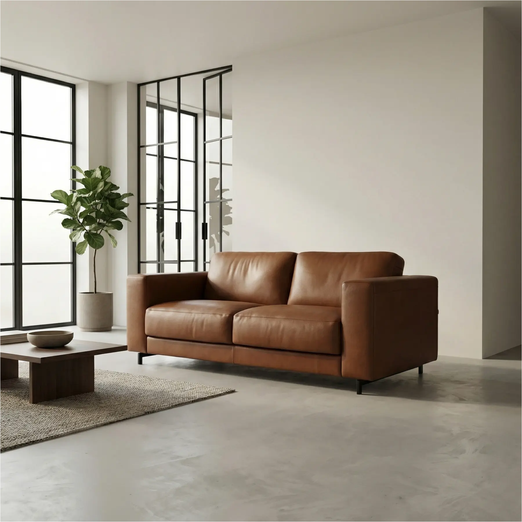 afbeelding van Leren bank Clear - 2,5 zits - Elegance Cognac (cognac) - Poten staal zwart