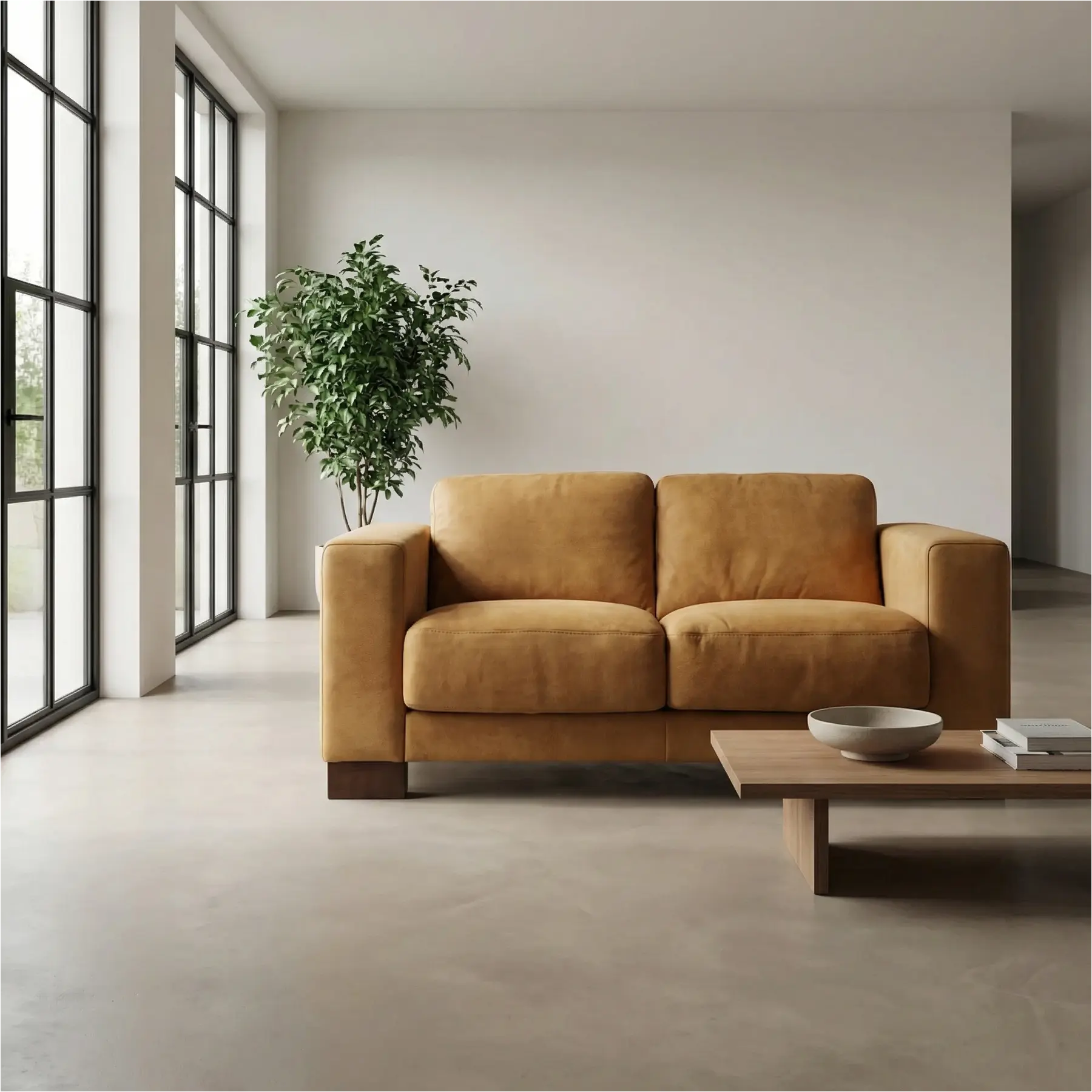 afbeelding van Leren bank Clear - 2 zits - Kenia Cognac (cognac) - Poten hout bruin