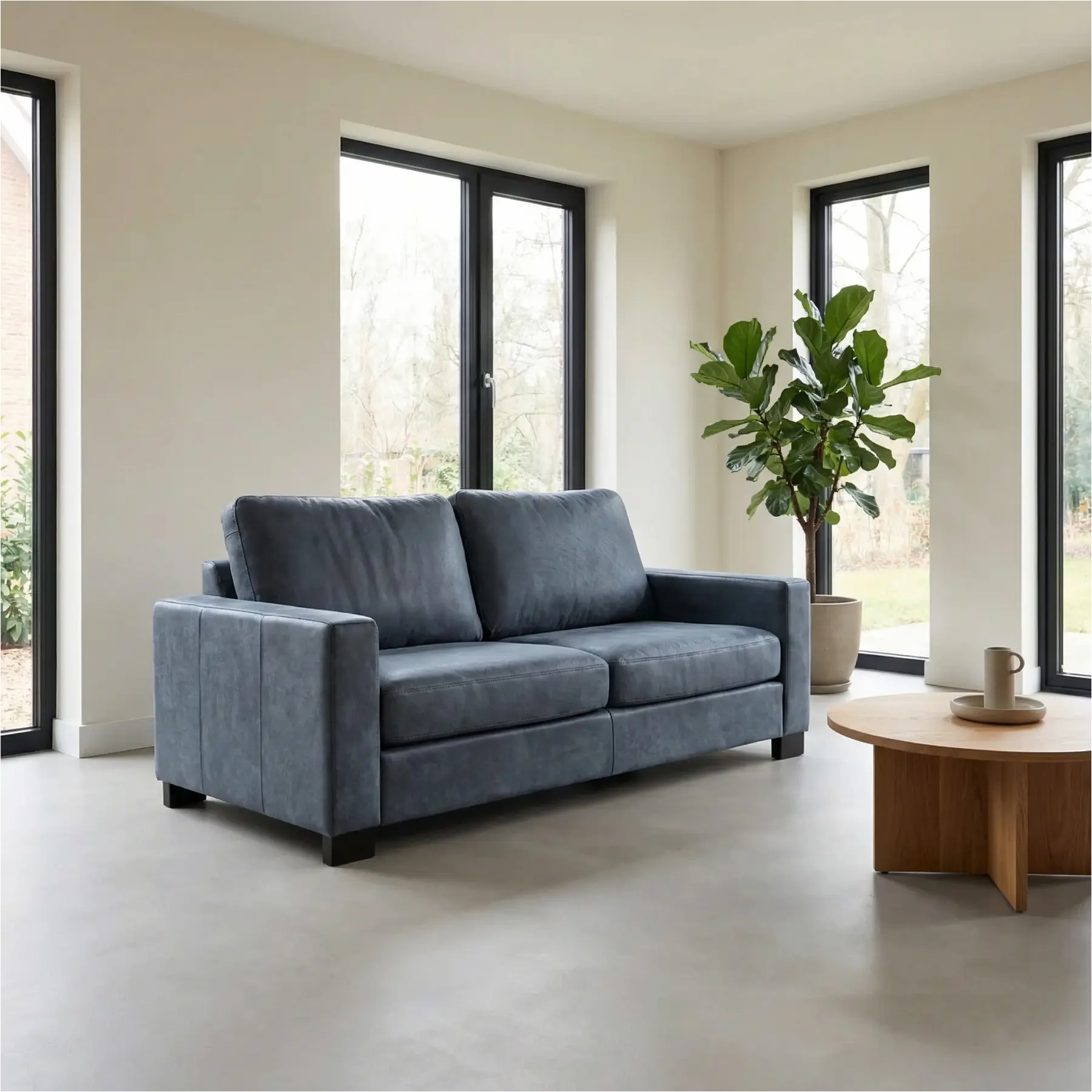 afbeelding van Leren bank Energy - 2,5 zits - Kenia Denim (blauw) - Poten hout zwart