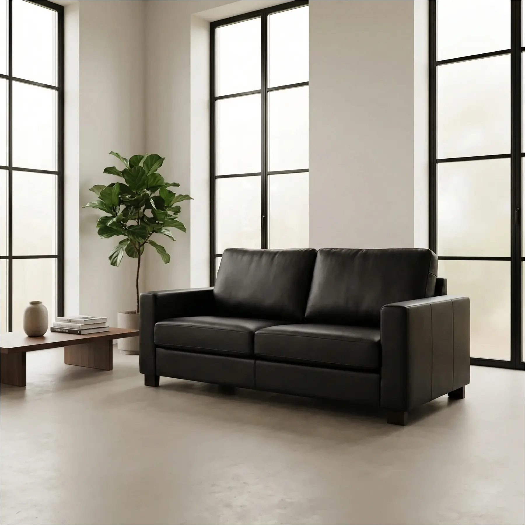 afbeelding van Leren bank Energy - 2,5 zits - Toledo Nero (zwart) - Poten hout zwart