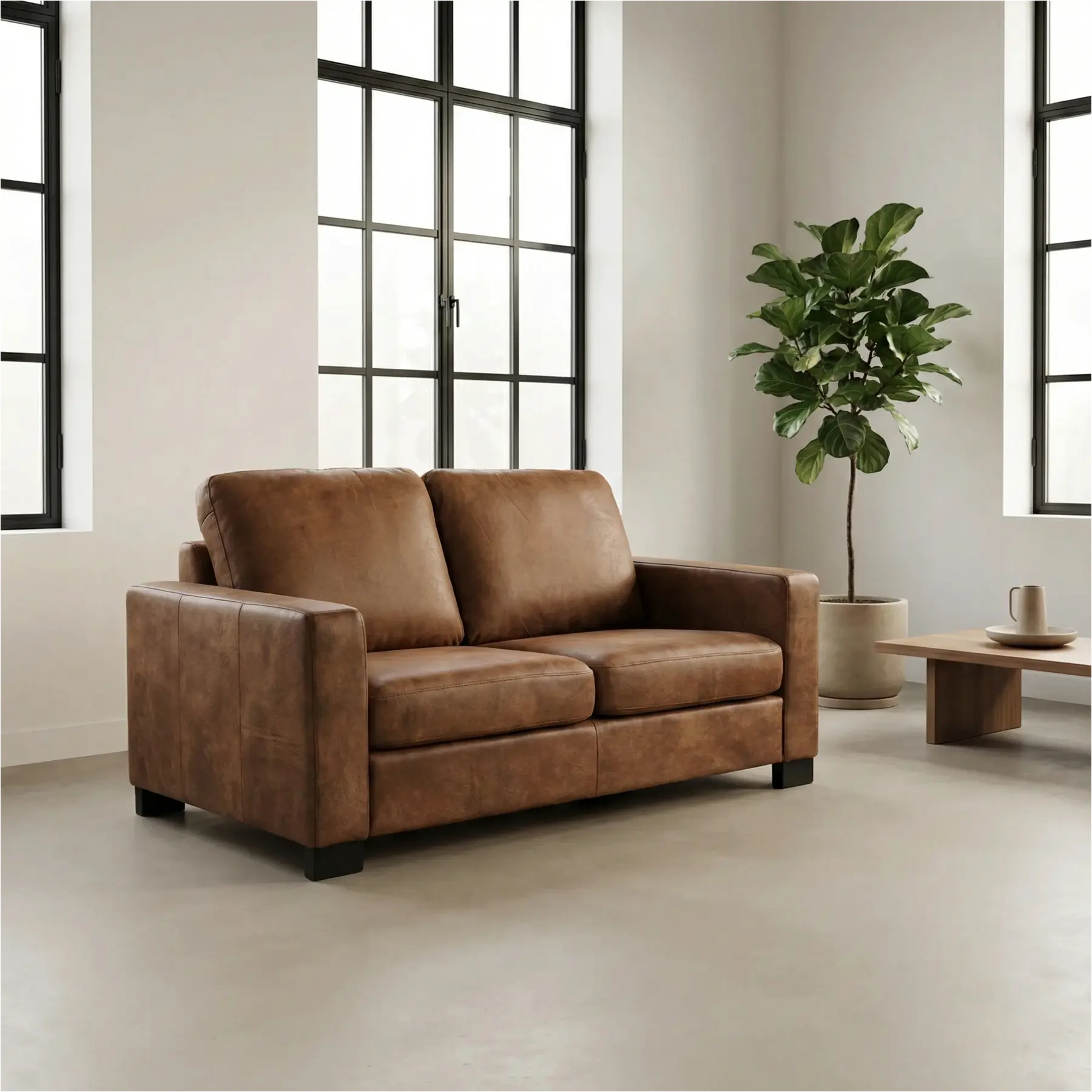 afbeelding van Leren bank Energy - 2 zits - Kenia Brown (bruin) - Poten hout bruin