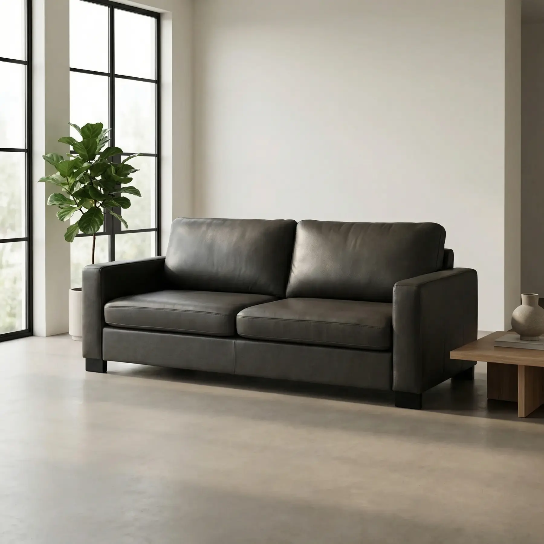 afbeelding van Leren bank Energy - 3 zits - Elegance Antracite (donkergrijs) - Poten hout zwart