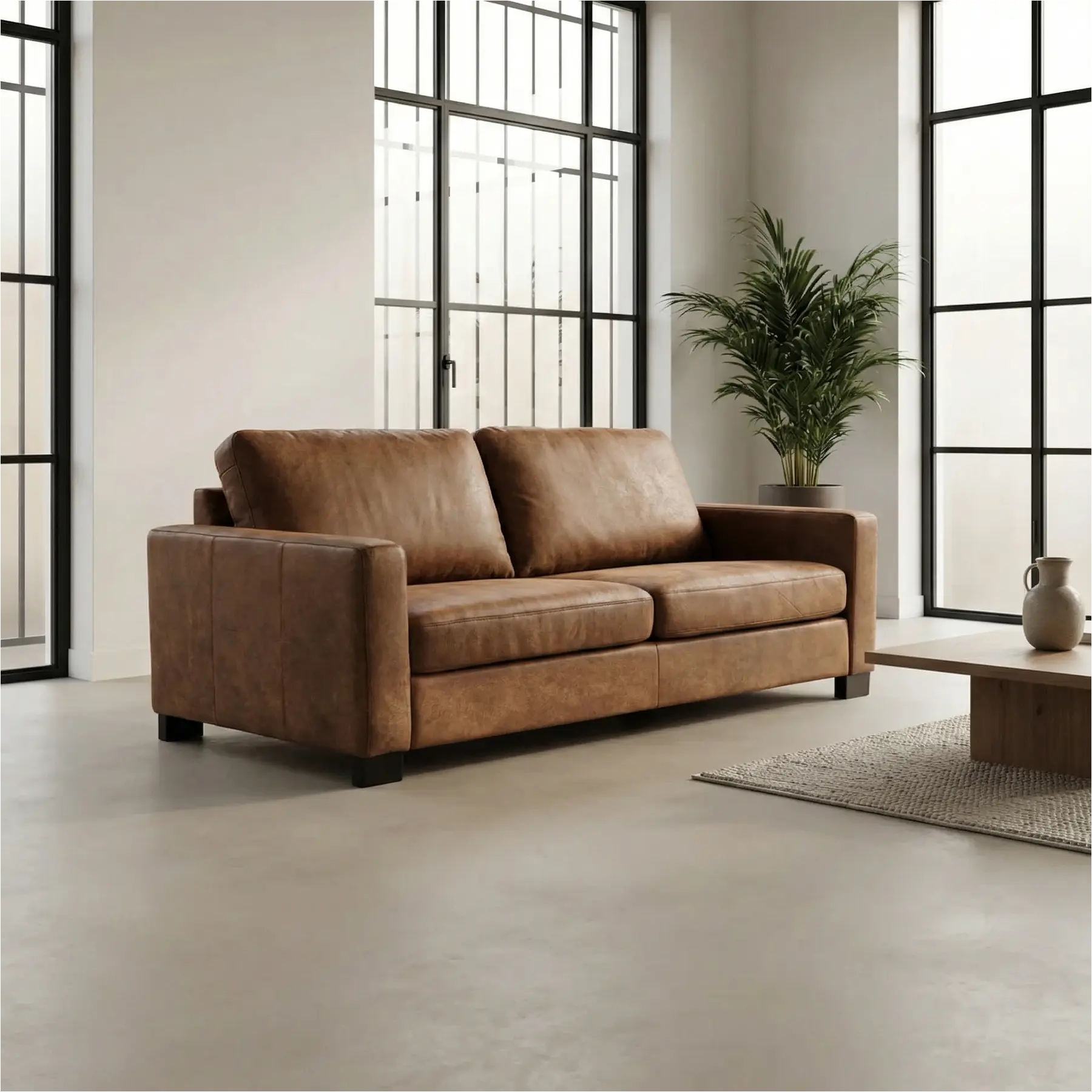 afbeelding van Leren bank Energy - 3 zits - Kenia Brown (bruin) - Poten hout bruin