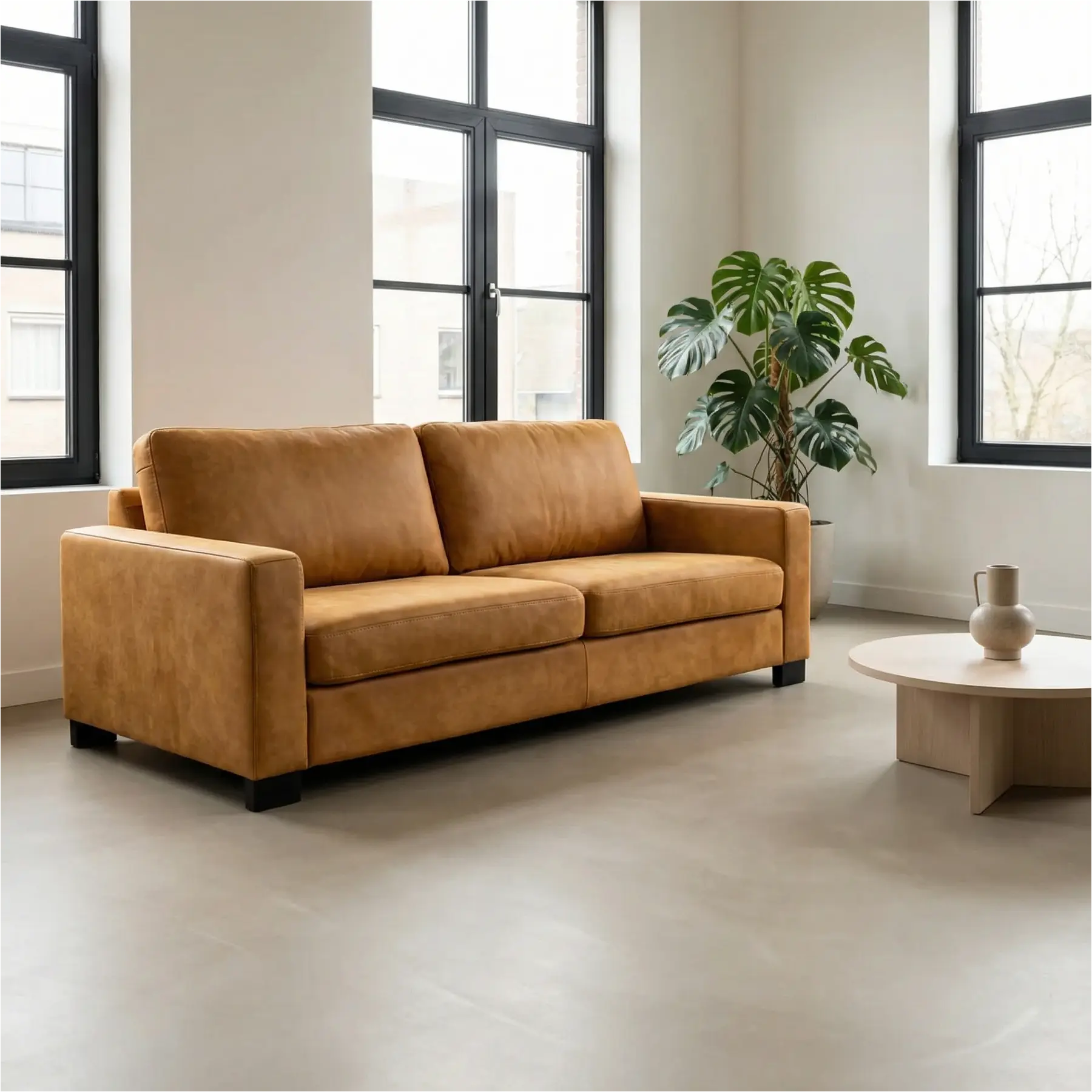 afbeelding van Leren bank Energy - 3 zits - Kenia Cognac (cognac) - Poten hout bruin