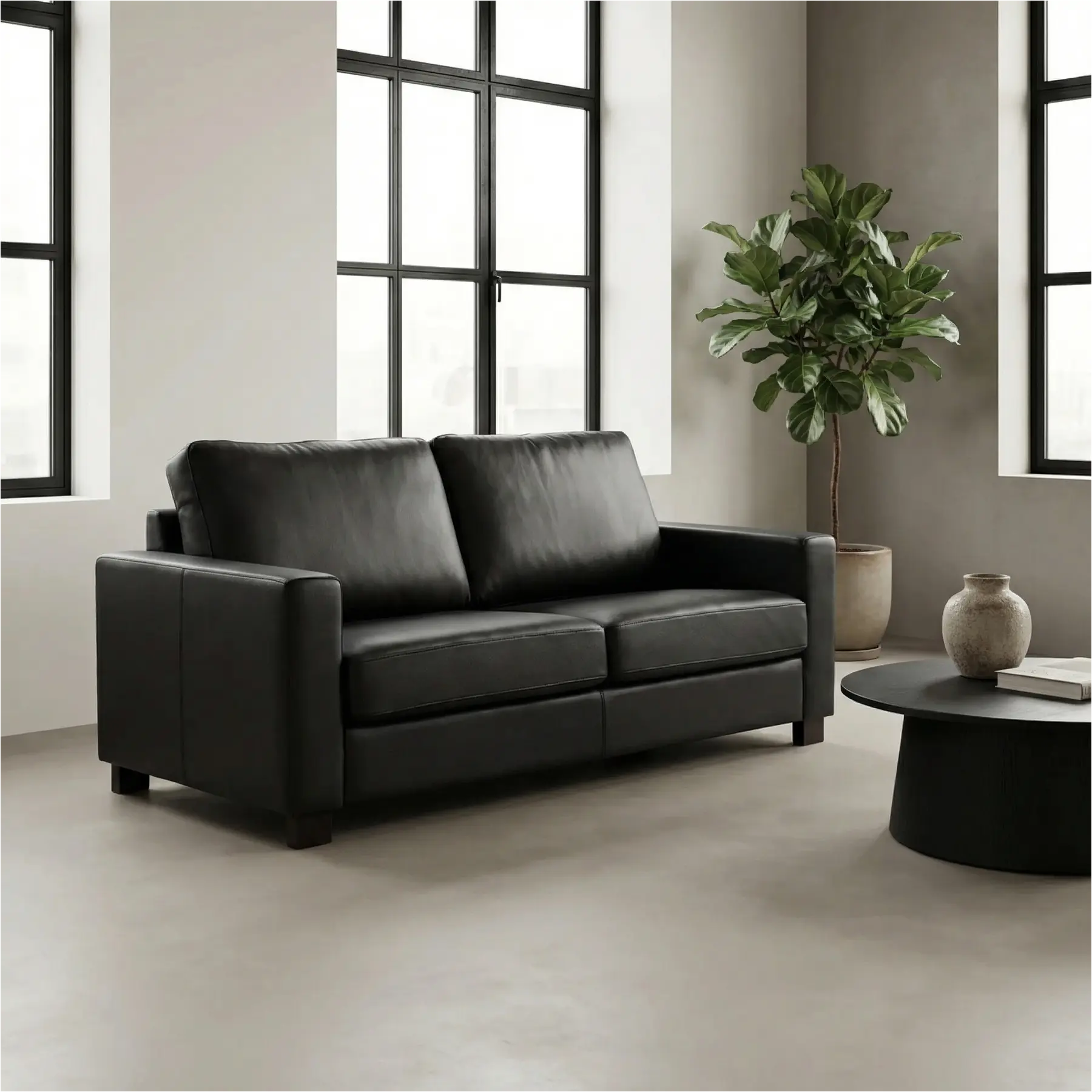 afbeelding van Leren bank Energy - 3 zits - Toledo Nero (zwart) - Poten hout bruin