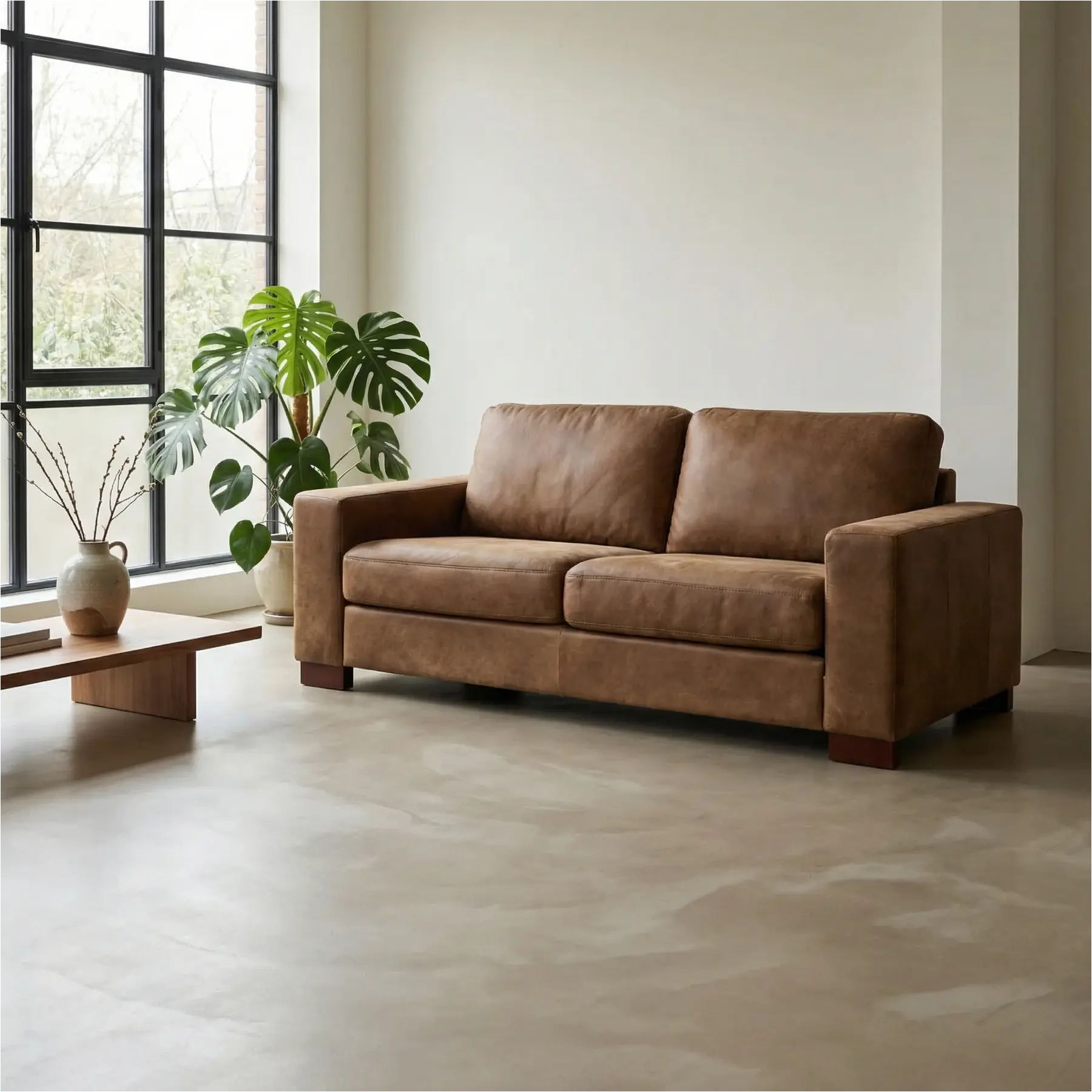 afbeelding van Leren bank Enjoy - 2,5 zits - Kenia Brown (bruin) - Poten hout bruin