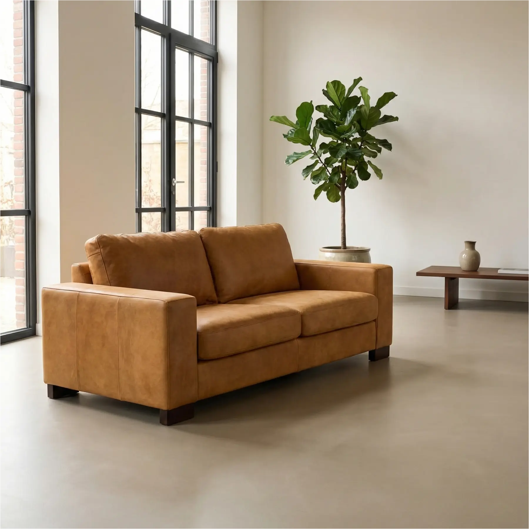 afbeelding van Leren bank Enjoy - 2,5 zits - Kenia Cognac (cognac) - Poten hout bruin