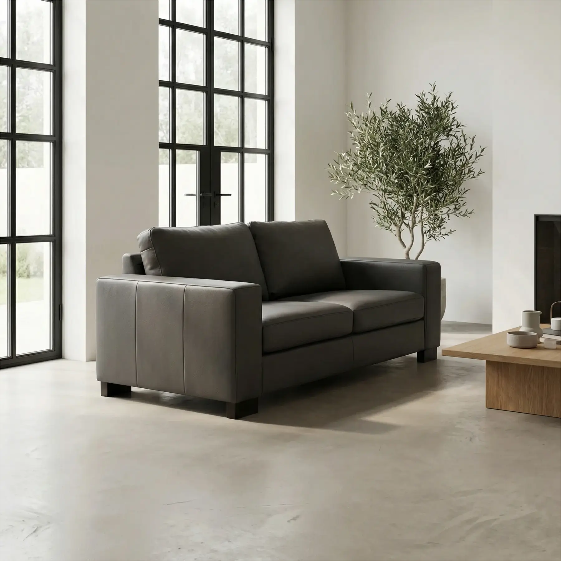 afbeelding van Leren bank Enjoy - 2,5 zits - Toledo Antracite (donkergrijs) - Poten hout zwart