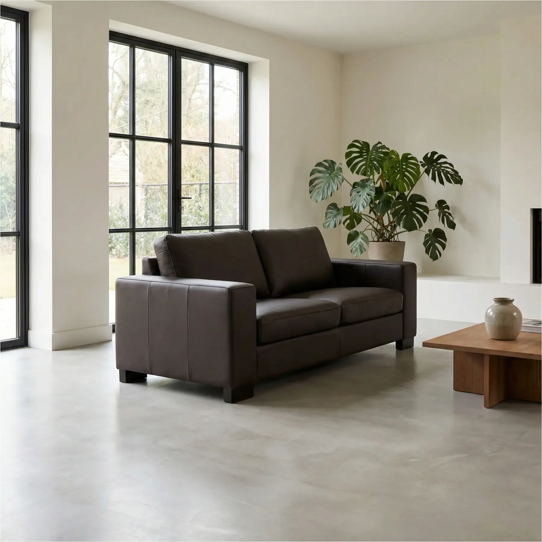 afbeelding van Leren bank Enjoy - 2,5 zits - Toledo Caffe (donkerbruin) - Poten hout zwart