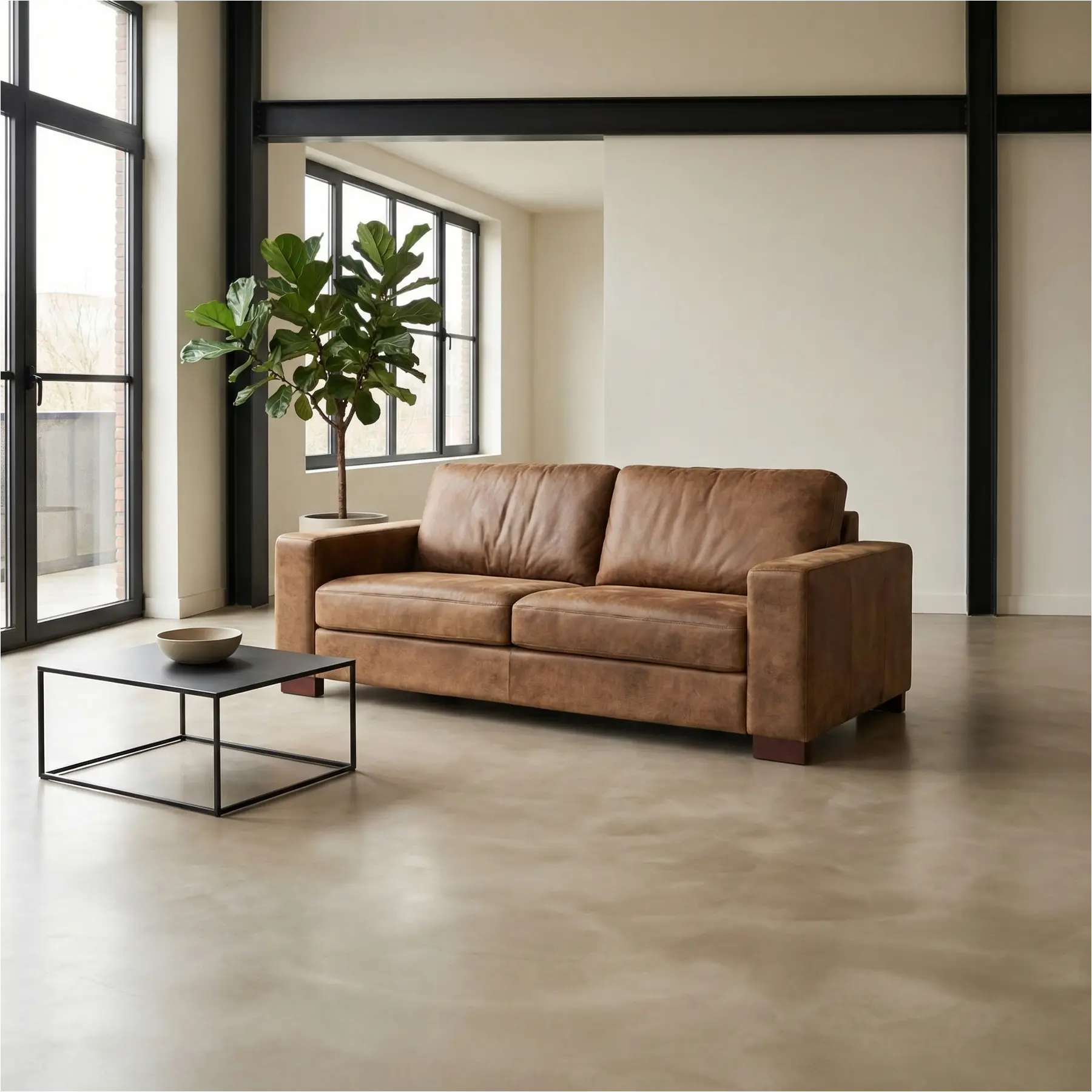 afbeelding van Leren bank Enjoy - 3 zits - Kenia Brown (bruin) - Poten hout bruin