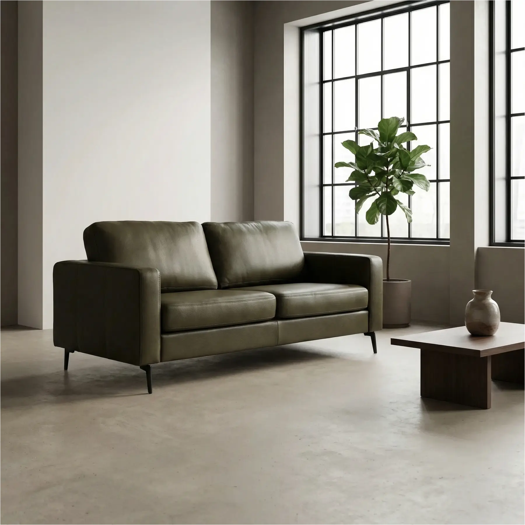 afbeelding van Leren bank Match - 2,5 zits - Elegance Green (donkergroen) - Poten staal zwart