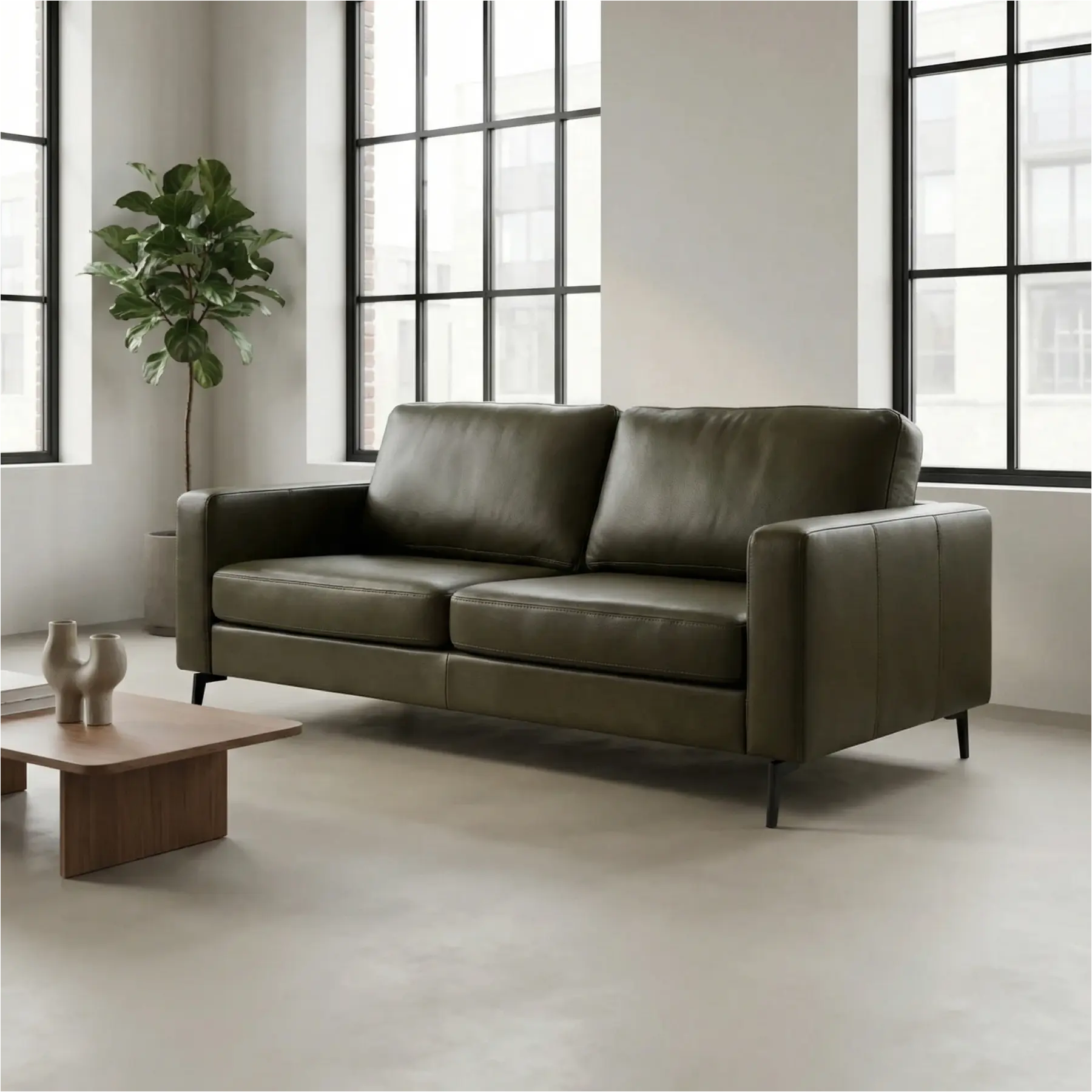 afbeelding van Leren bank Match - 2 zits - Elegance Green (donkergroen) - Poten staal zwart